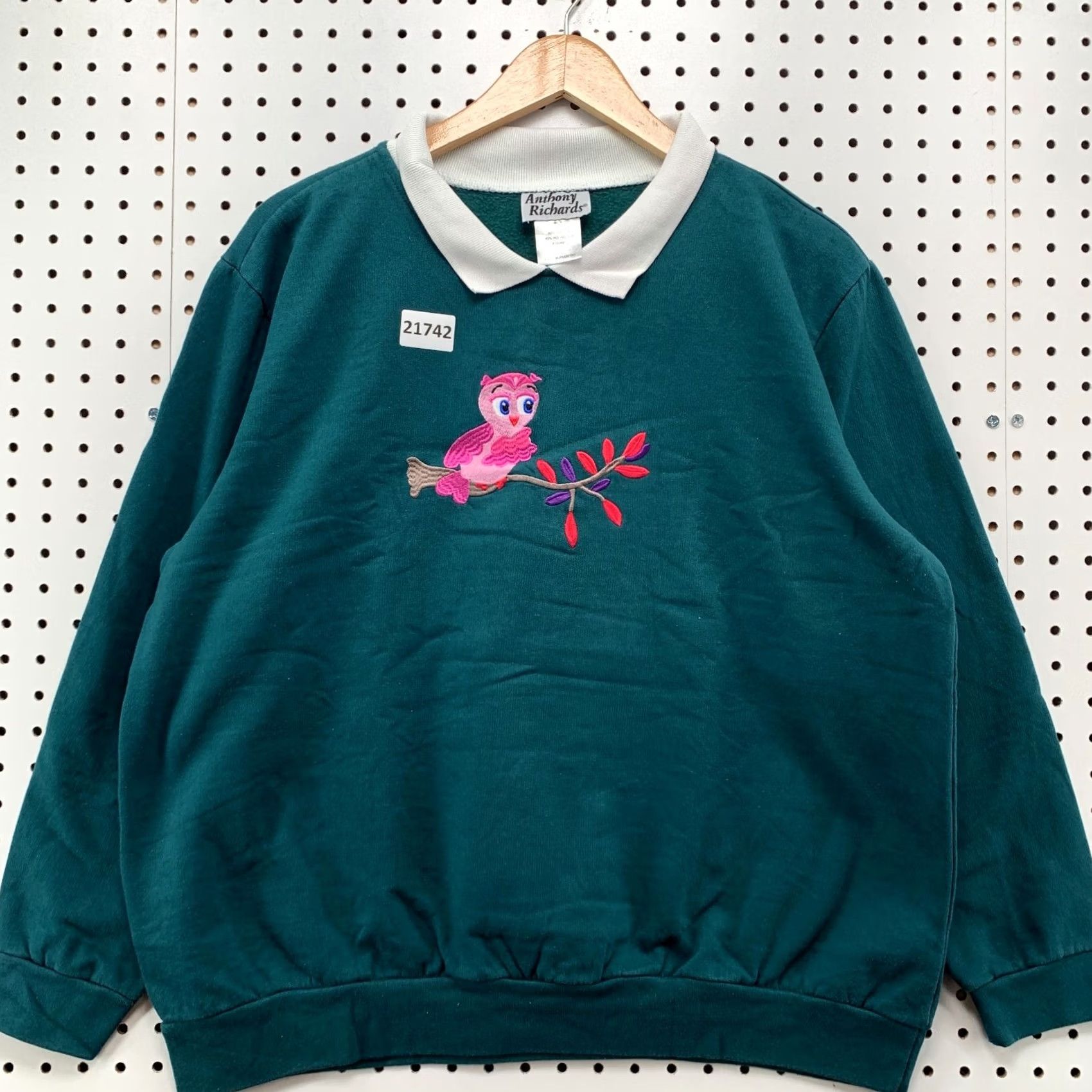 Vintage Anthony Richards Collared Grandma Sweater Green Embroidered Birds Women XL 23x26 Size XL / US 12-14 / IT 48-50 - 6 Thumbnail