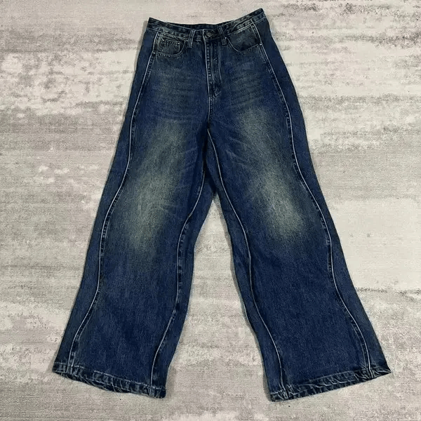 Vintage Hip Hop Harajuku Cowboy Wavy Pants Jeans y2k 90’s