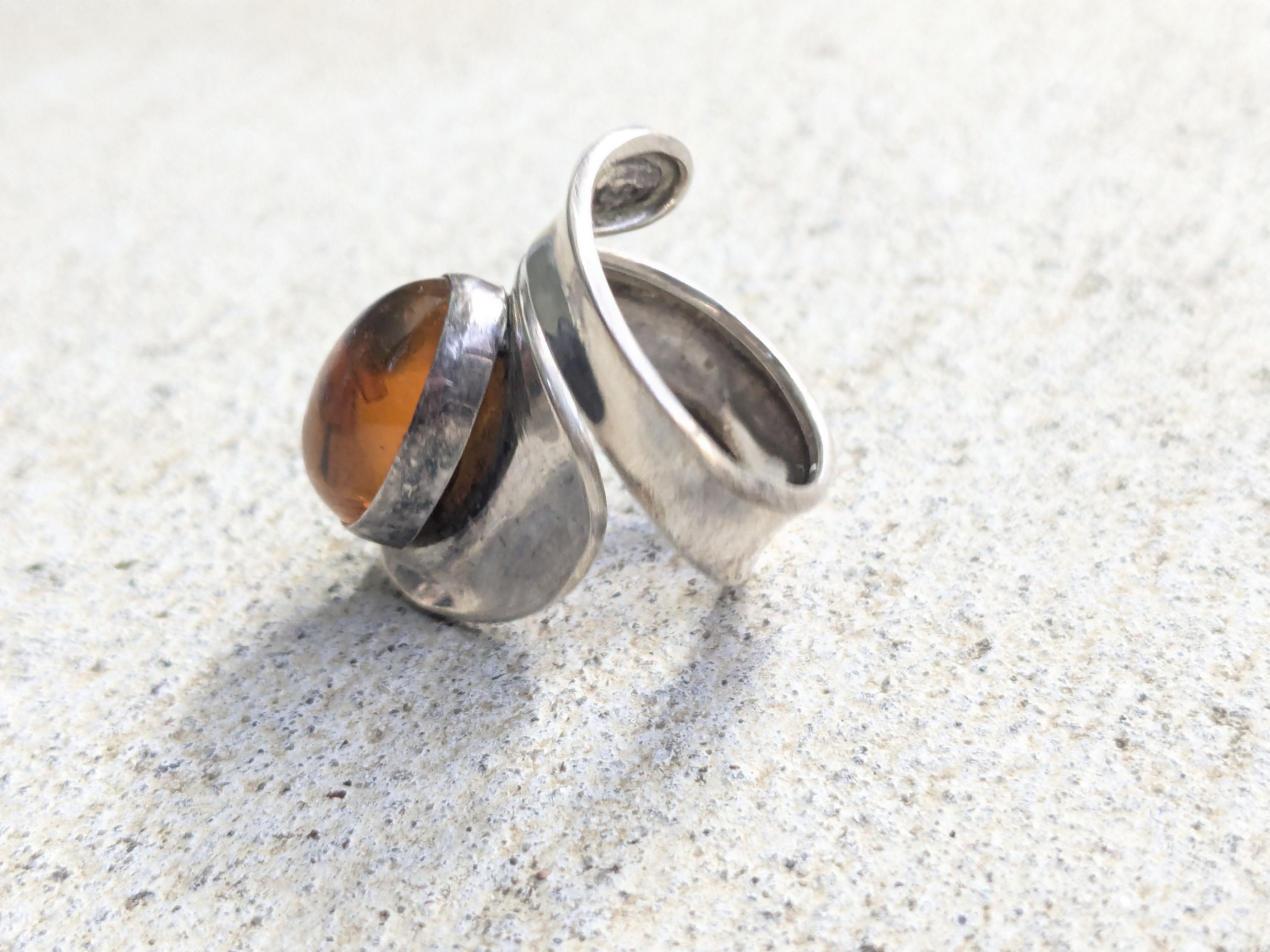 Jewelry Vintage Sterling Silver Ring Amber 9 Amber Modern Size ONE SIZE - 6 Thumbnail