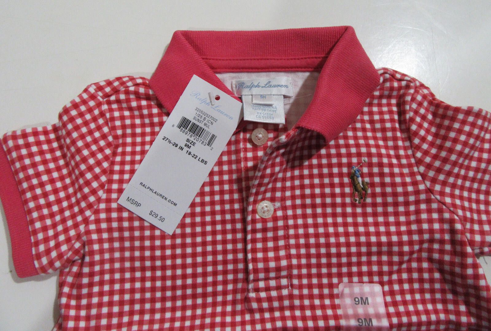 Polo Ralph Lauren Ralph Lauren Polo Baby Boys Short Sleeve Gingham Red 9M Size US XXS / EU 40 - 3 Thumbnail