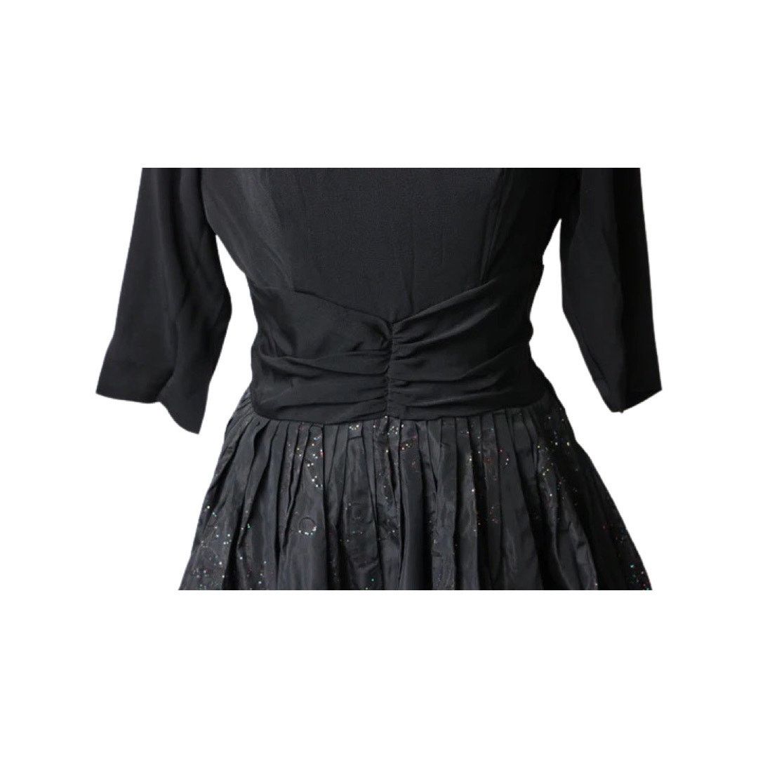 Vintage Vintage 1950s Black Evening Dress Flocked Skirt Glitter Med Size M / US 6-8 / IT 42-44 - 4 Thumbnail