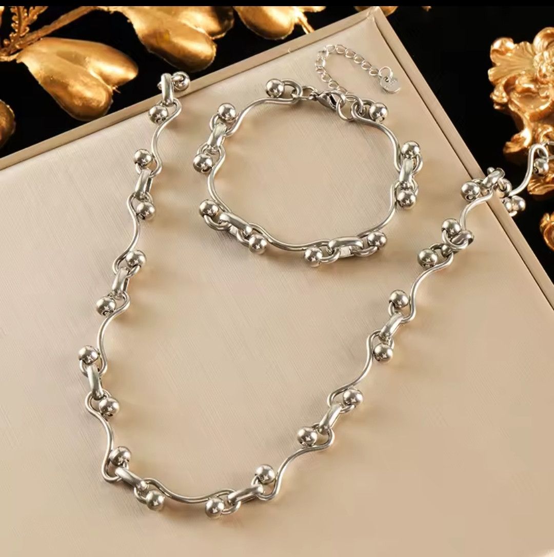 Jewelry Ball Chain Necklace Bracelet Set Size ONE SIZE - 2 Thumbnail