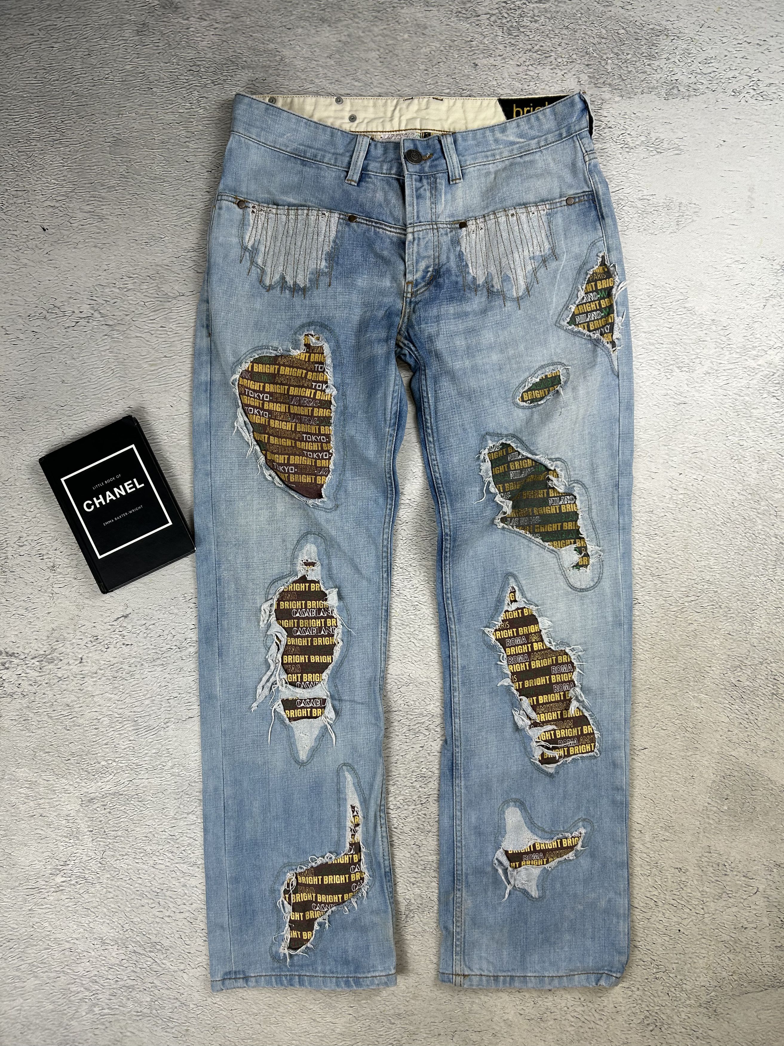 Japanese Brand Distressed Denim Jeans Patchwork Straight Leg Ripped Size US 34 / EU 50 - 4 Thumbnail