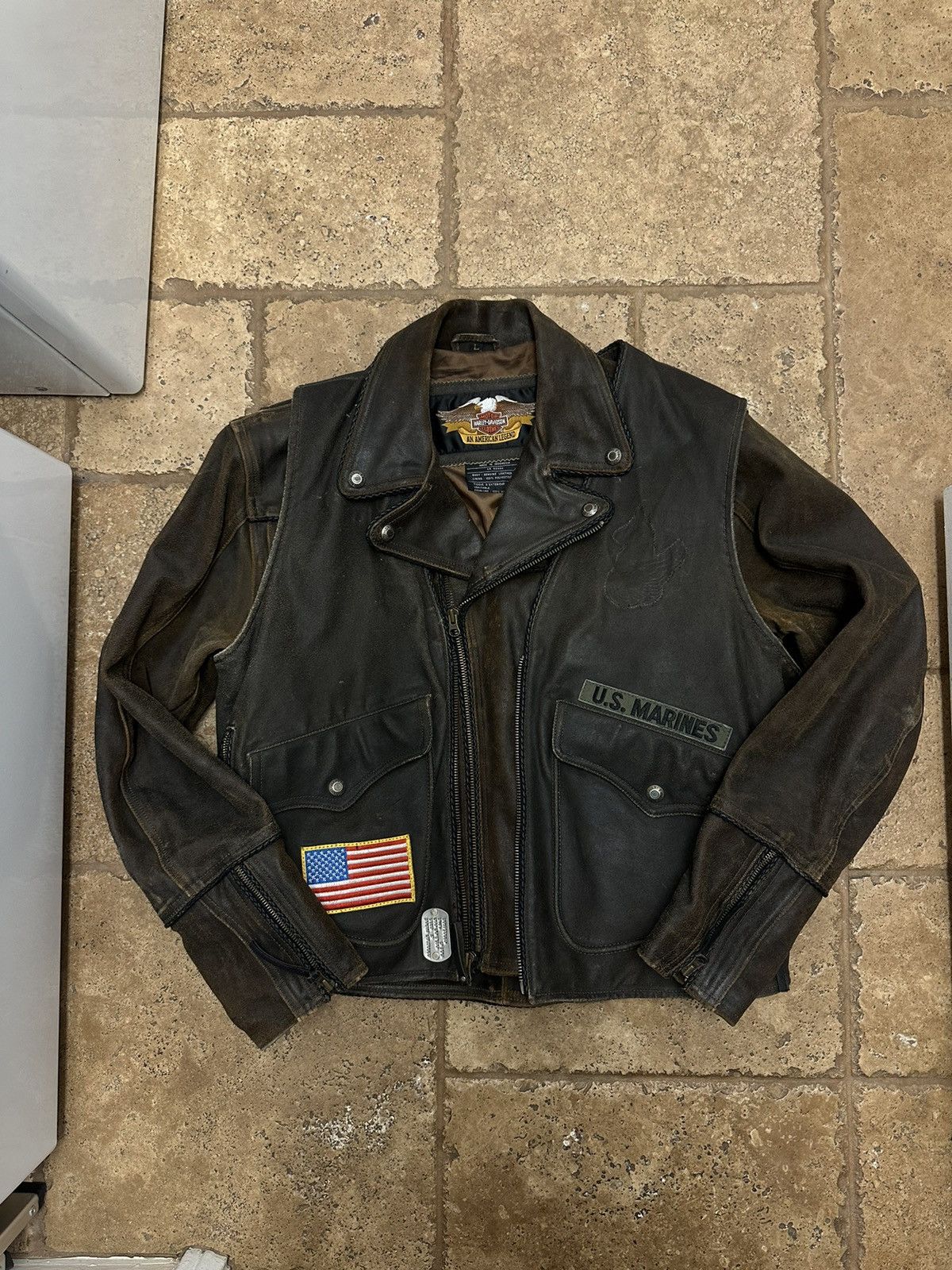 Harley Davidson Harley Davidson Distressed Brown Leather Jacket and Vest 90s Size US L / EU 52-54 / 3 - 1 Thumbnail