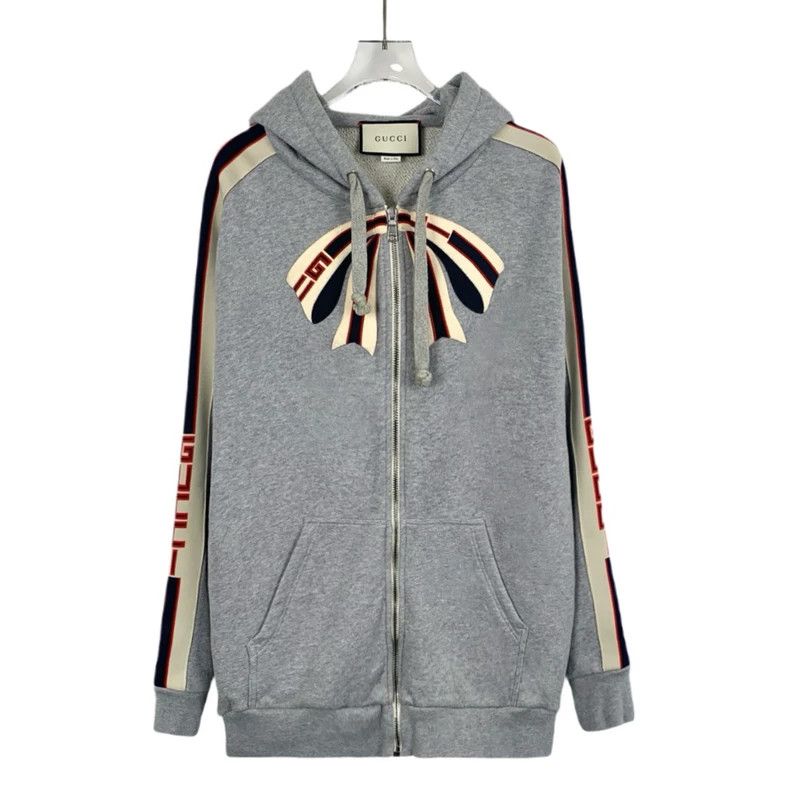 Gucci GucciGray bow letter logo cotton hooded drawstring zipper s Size M / US 6-8 / IT 42-44 - 1 Thumbnail