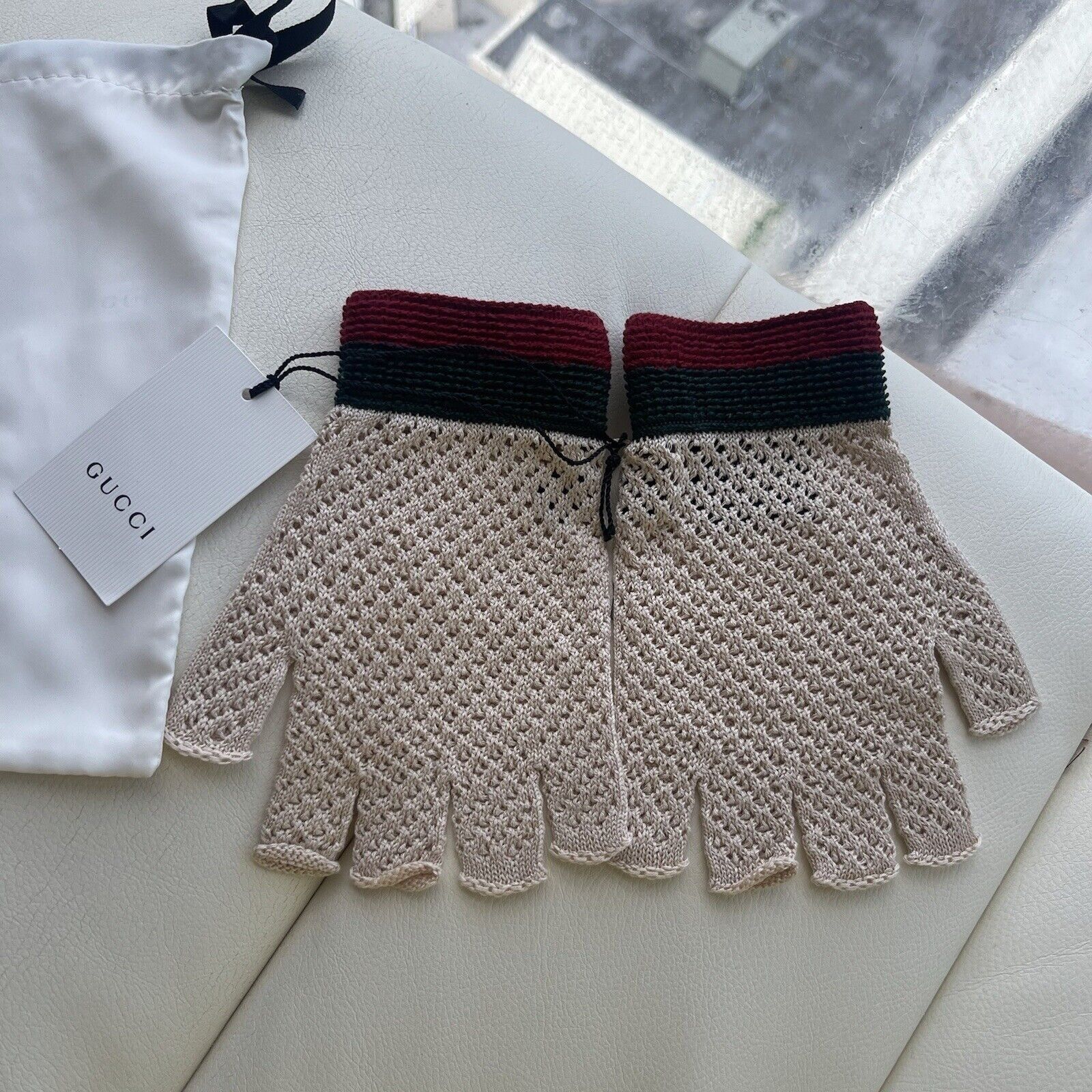 Gucci NEW GUCCI GLOVES CROCHET S 576242 Fingerless Web Red Green Size ONE SIZE - 8 Thumbnail