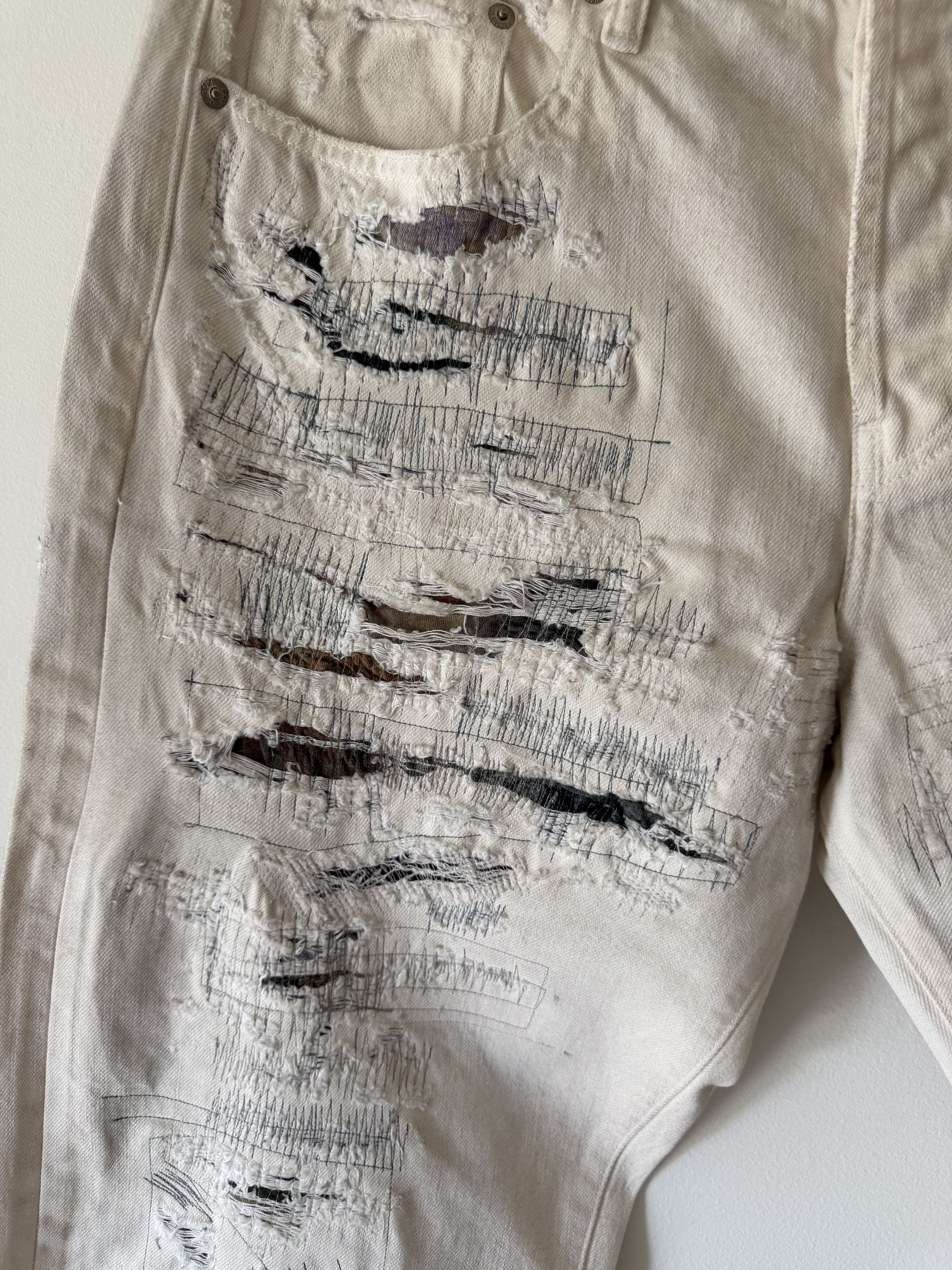 Maison Margiela × Supreme Supreme MM6 Maison Margiela Distressed Loose Fit Jeans White Size US 34 / EU 50 - 3 Thumbnail