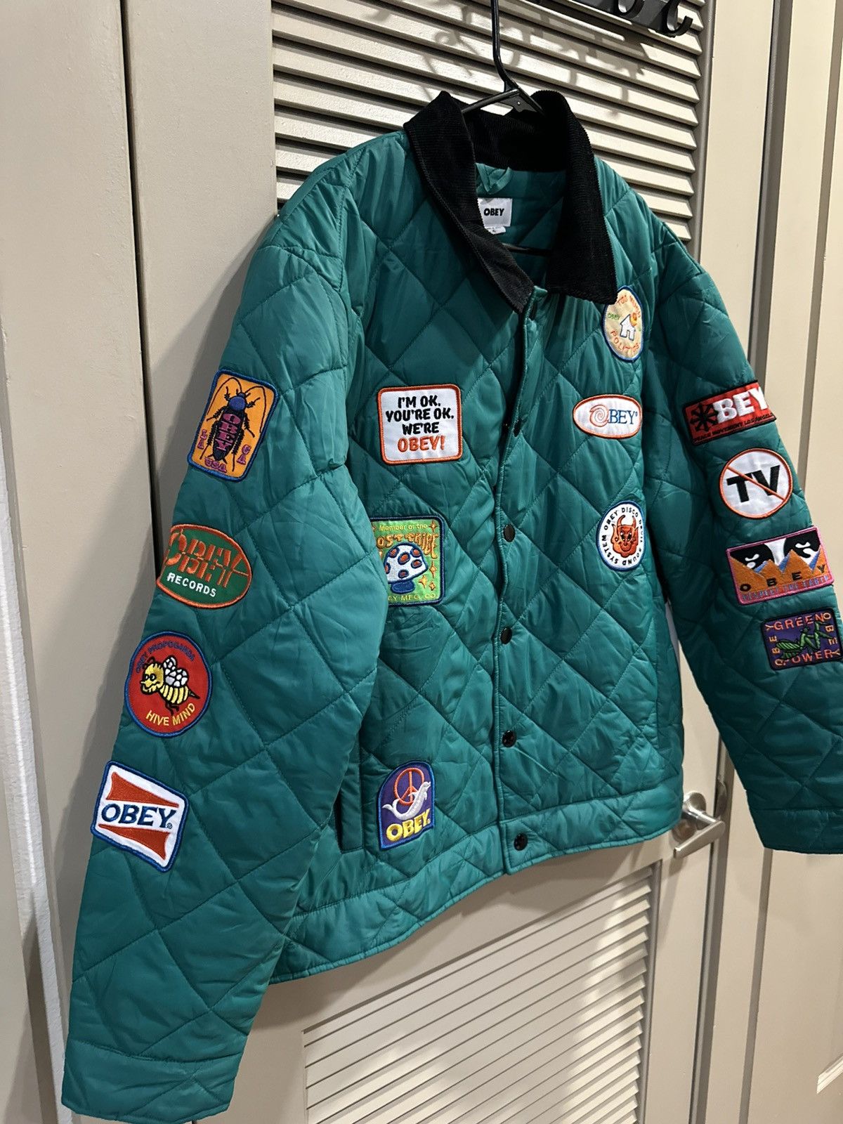 Obey Obey Green Patch Work Quilted Jacket – Size XL – New Size US XL / EU 56 / 4 - 3 Thumbnail