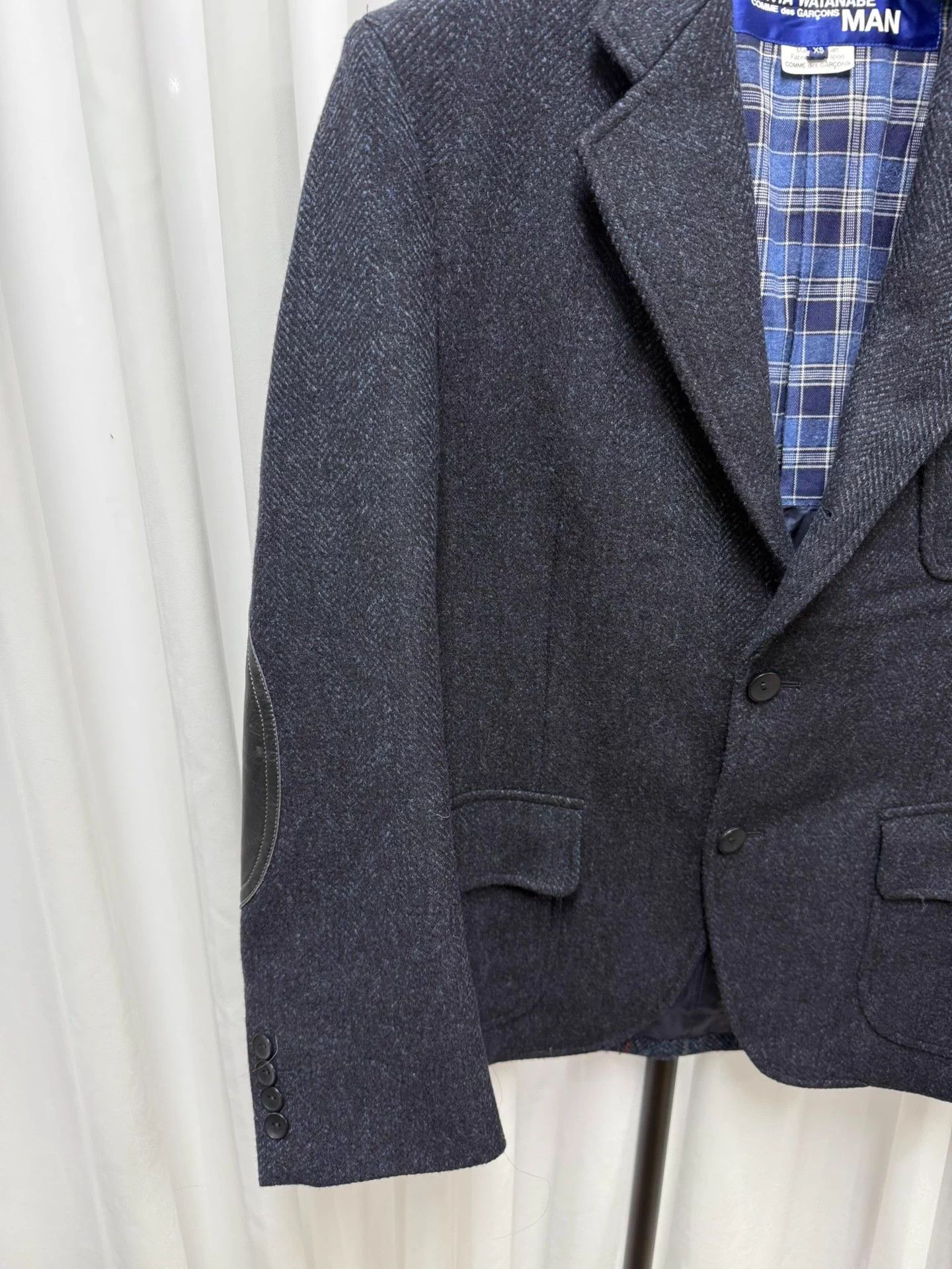 Comme des Garcons JUNYA WATANABE MAN Wool Denim Patchwork Leather Elbow Jacket Size US XS / EU 42 / 0 - 4 Thumbnail