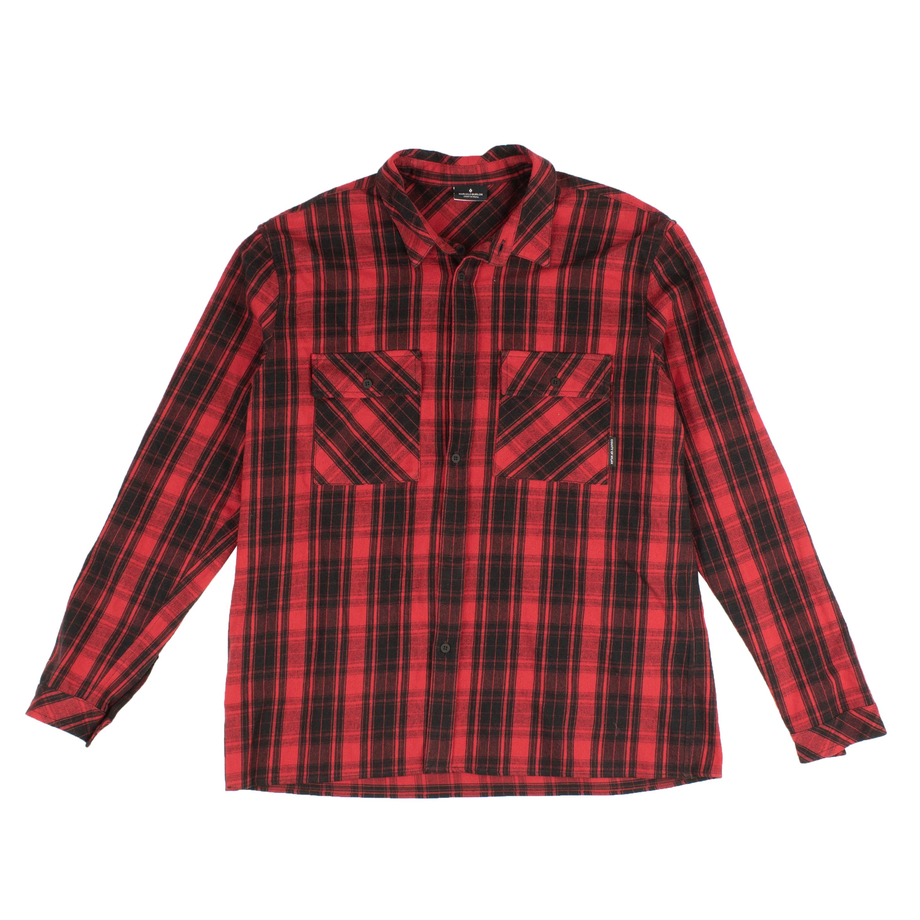 image of Marcelo Burlon Red & Black Velvet Wings Plaid Shirt Size M, Men's