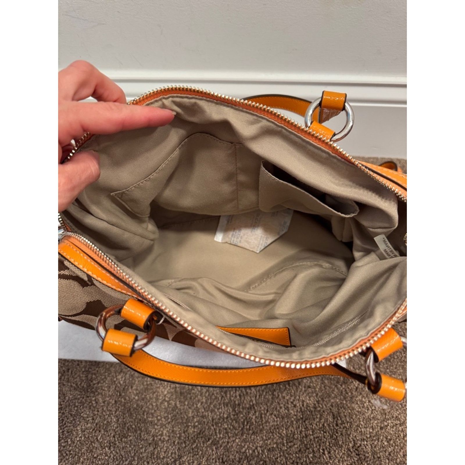 Coach 🍊 PRISTINE NWOT Coach Signature Stripe Satchel — Orange Size ONE SIZE - 10 Thumbnail