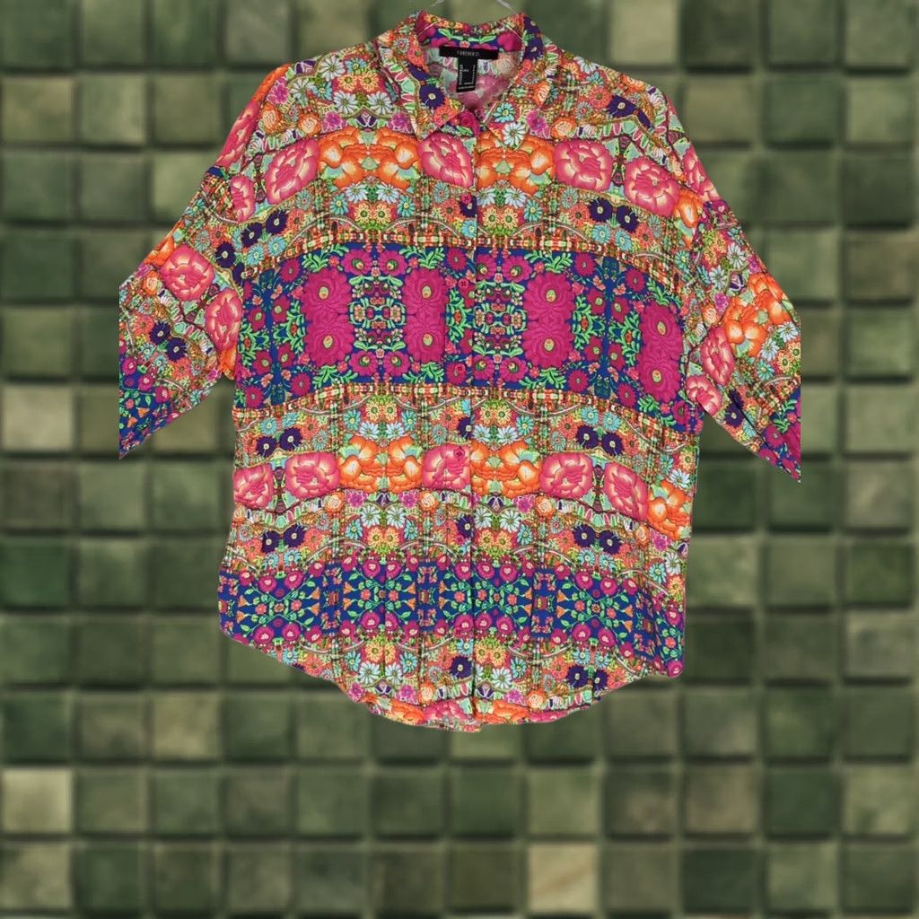 Forever 21 FOREVER 21 button up shirt Floral Multicolor Bohemian Womens S EUC Shirt Dress? Size S / US 4 / IT 40 - 1 Thumbnail