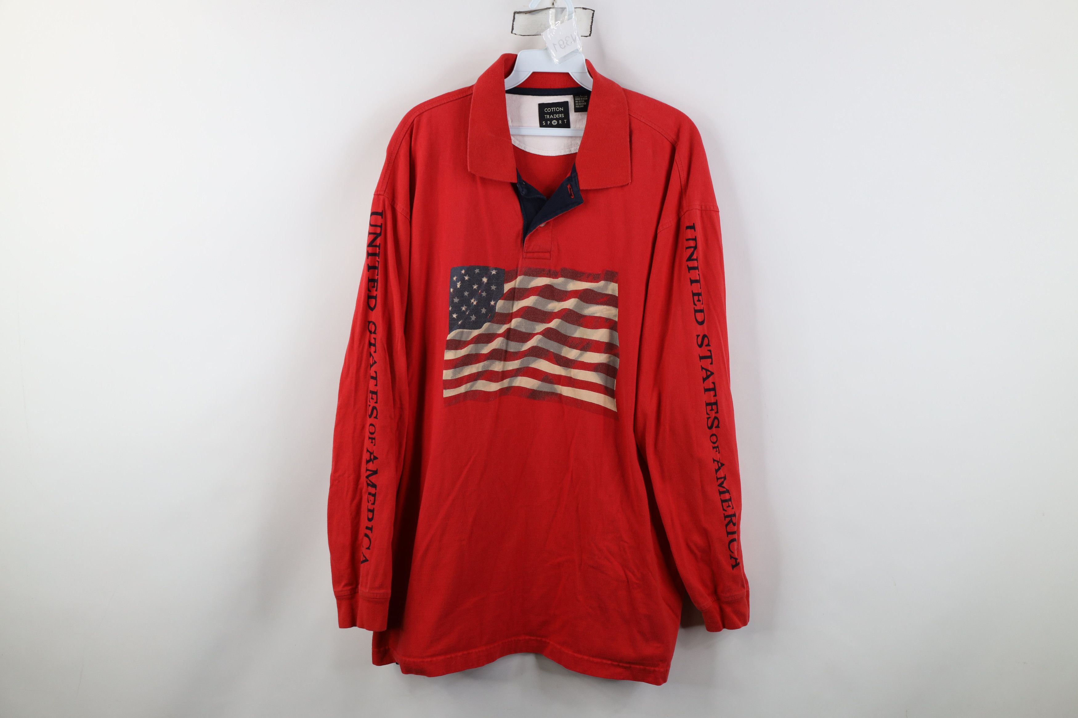 Vintage Vintage 90s United States of America Flag Long Sleeve Polo Size US L / EU 52-54 / 3 - 1 Thumbnail