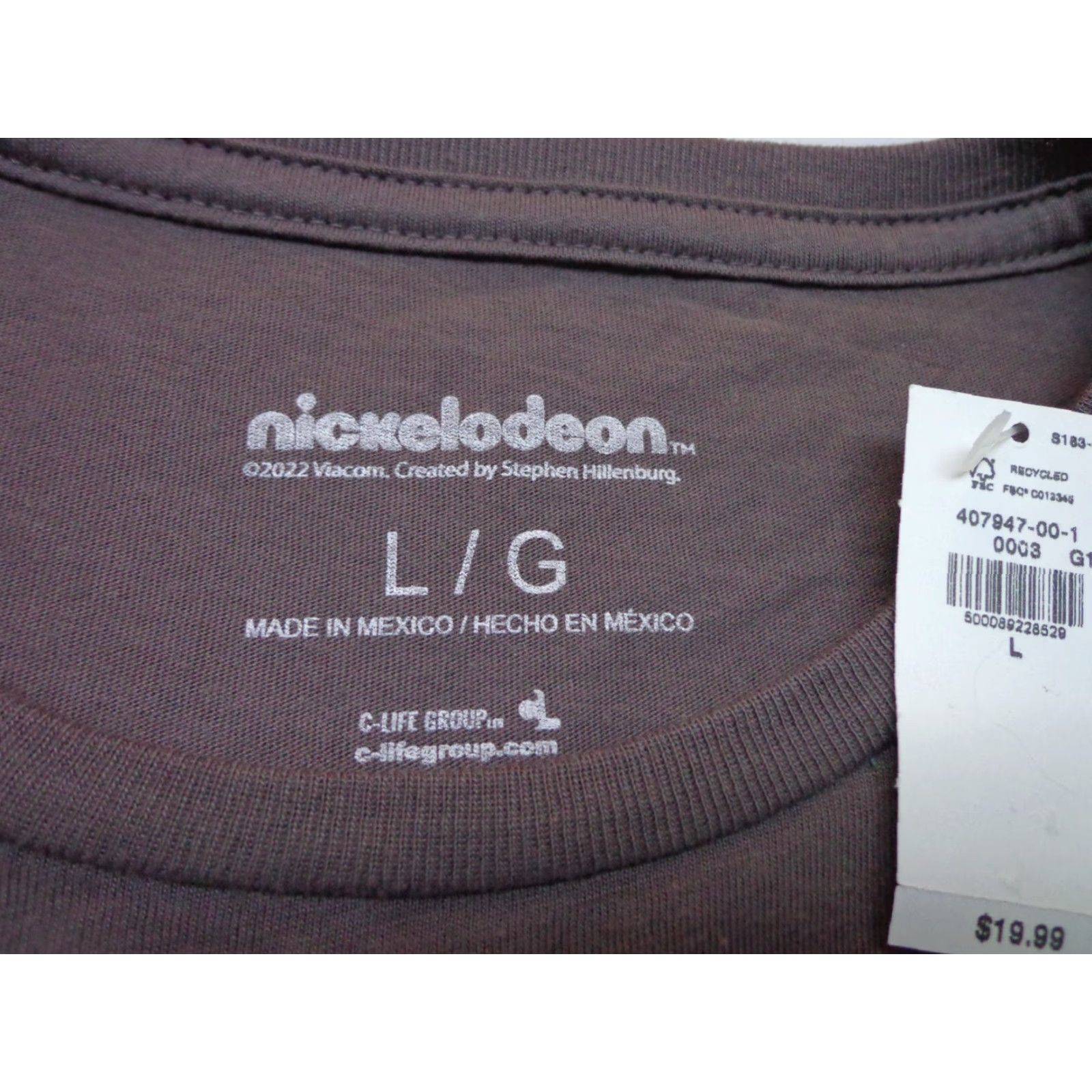 Nickelodeon SpongeBob SQUAREPANTS Nickelodeon T-Shirt Unisex Adults L Gray Crew Neck Short Sleeve Graphic Print Size US L / EU 52-54 / 3 - 3 Thumbnail