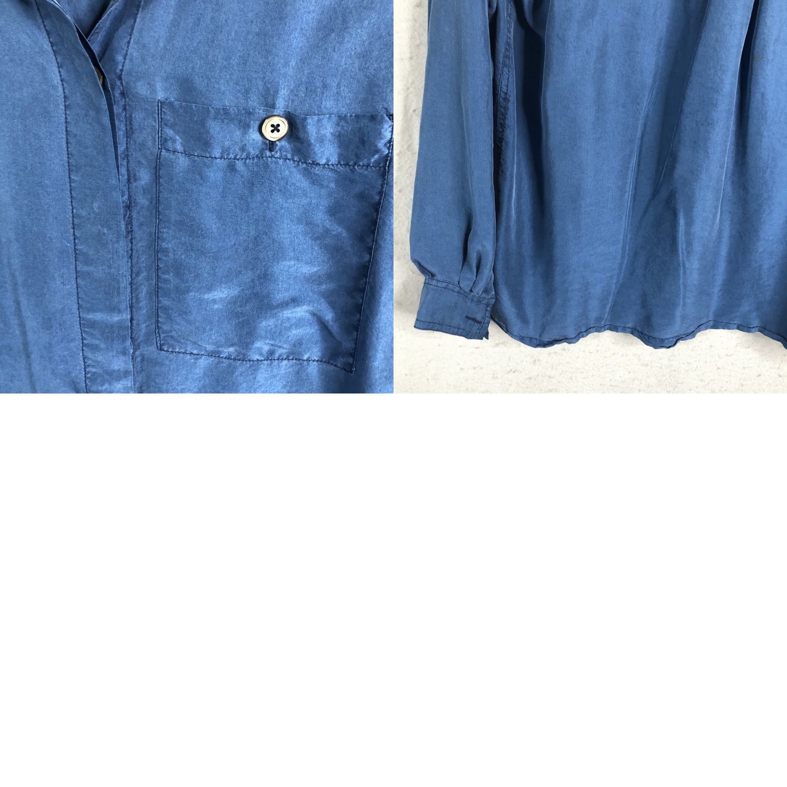 Vintage VINTAGE Silk Top Womens Medium Blue Airy Lightweight Office Quiet Luxury Classic First Issue Blouse Shirt Womens Buttons Collared Long Sleeve Size M / US 6-8 / IT 42-44 - 9 Thumbnail