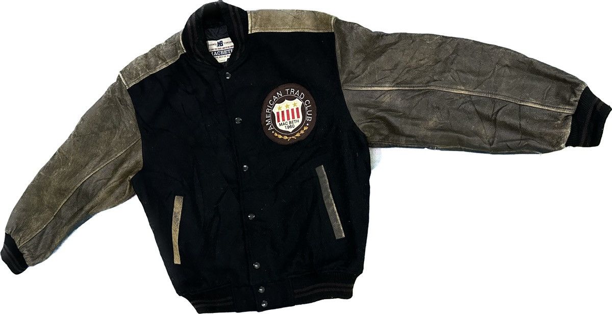image of Leather Jacket x Macbeth VTG Macbeth American Trad Club Varsity Leather/wool Jacket in Black/Brown 