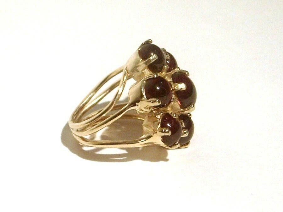 Designer Silver 18 kt Gold Vermeil Flower Cocktail Ring Red Garnet Size ONE SIZE - 3 Thumbnail
