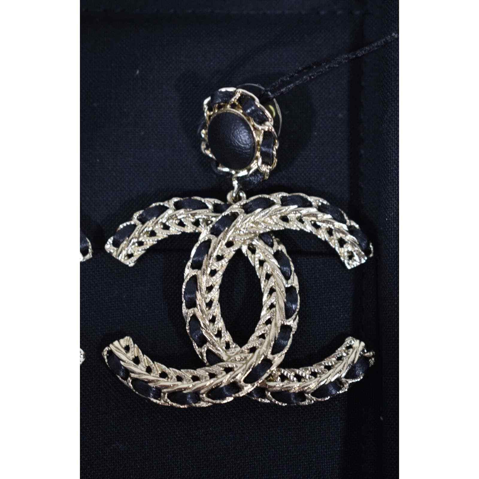 Chanel Chanel Leather Gold Chain Dangle Drop Statement Earrings Size ONE SIZE - 3 Thumbnail