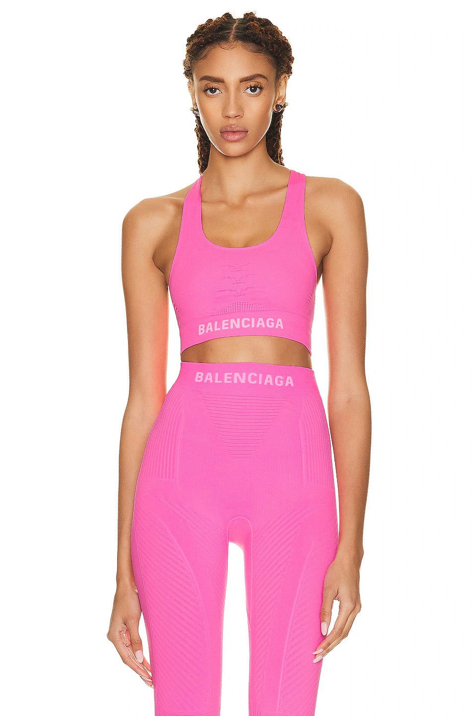 Balenciaga o1bcso1str1124 Athlentic Crop Top in Neon Pink Size L / US 10 / IT 46 - 1 Thumbnail