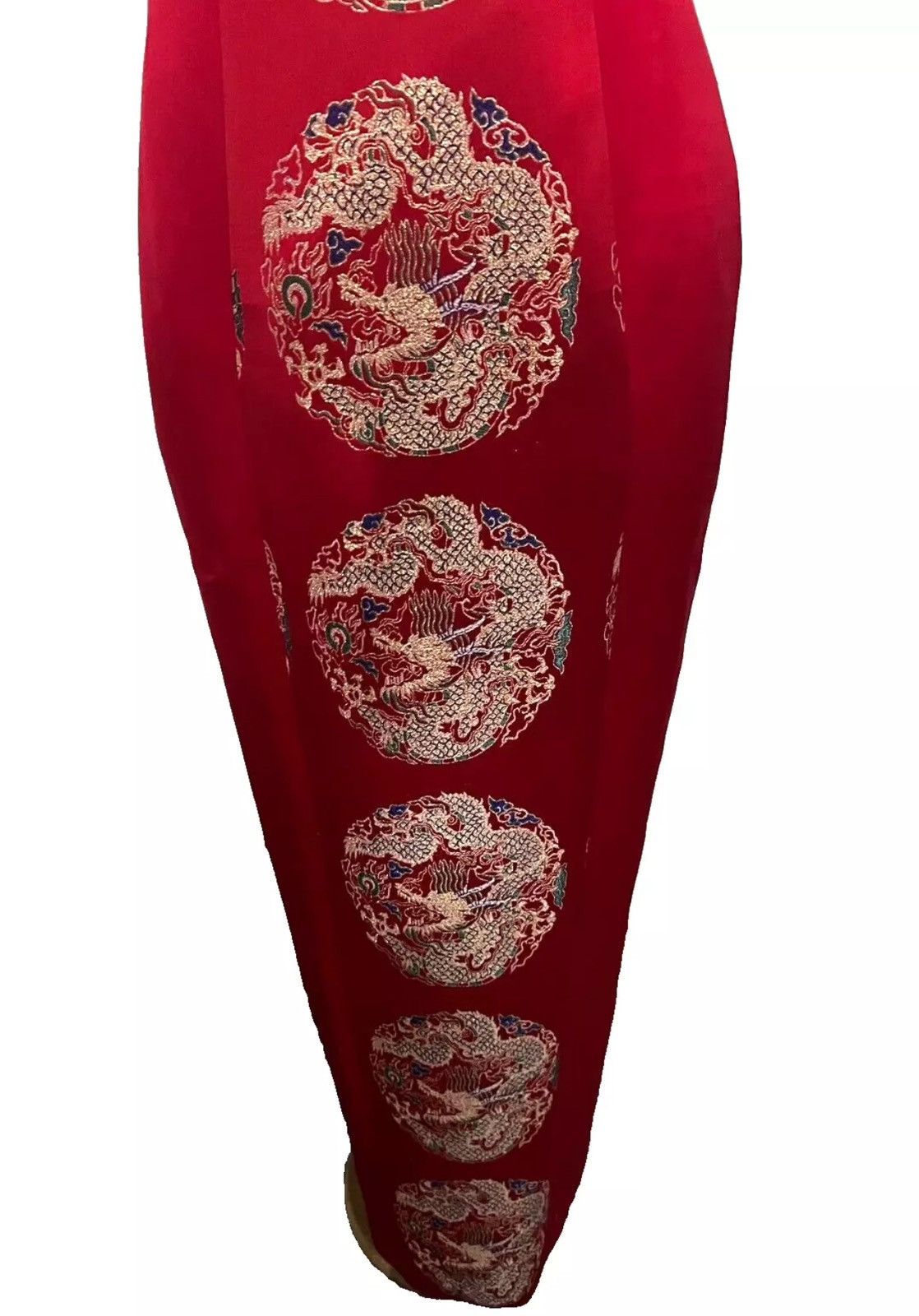 Other CUSTOM Womens China QIPAO/CHEONGSAM Long Red&Gold REAL SILK Size S / US 4 / IT 40 - 5 Thumbnail