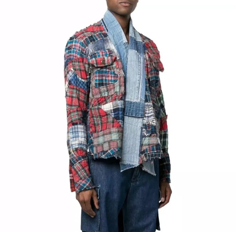 Greg Lauren greg laurenMen's plaid patchwork cardigan shirt 2505-Nextar Size US M / EU 48-50 / 2 - 5 Thumbnail