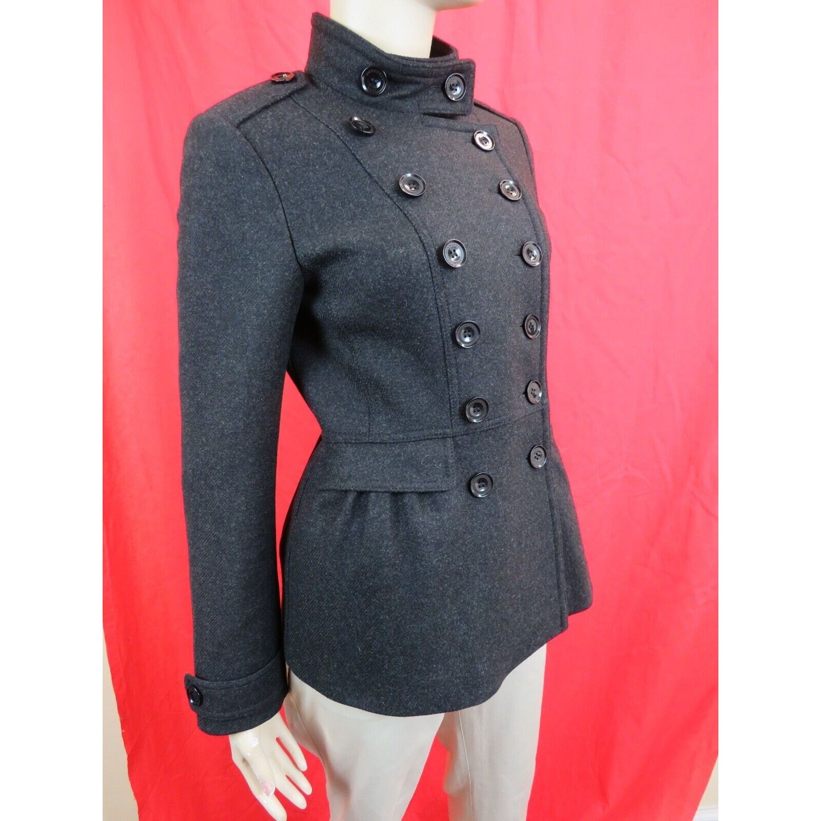 Burberry BURBERRY ADAMSLEIGH DARK GREY WOOL PEA COAT 12 14 46 Size XL / US 12-14 / IT 48-50 - 5 Thumbnail