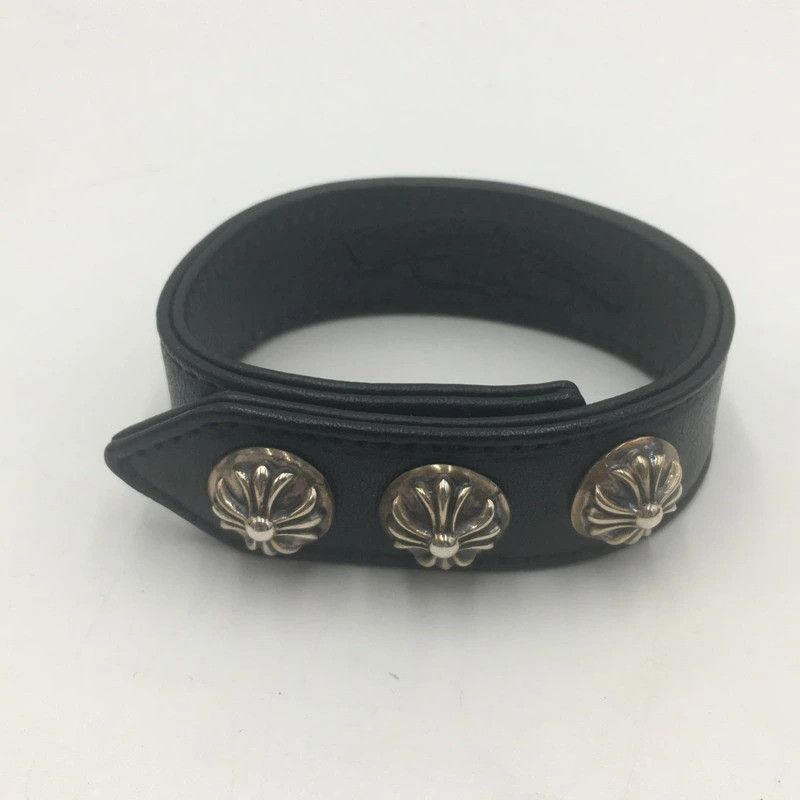 NO US TARIFF! CHROME HEARTS 3 BUTTON 2 SNAP LEATHER BRACELET