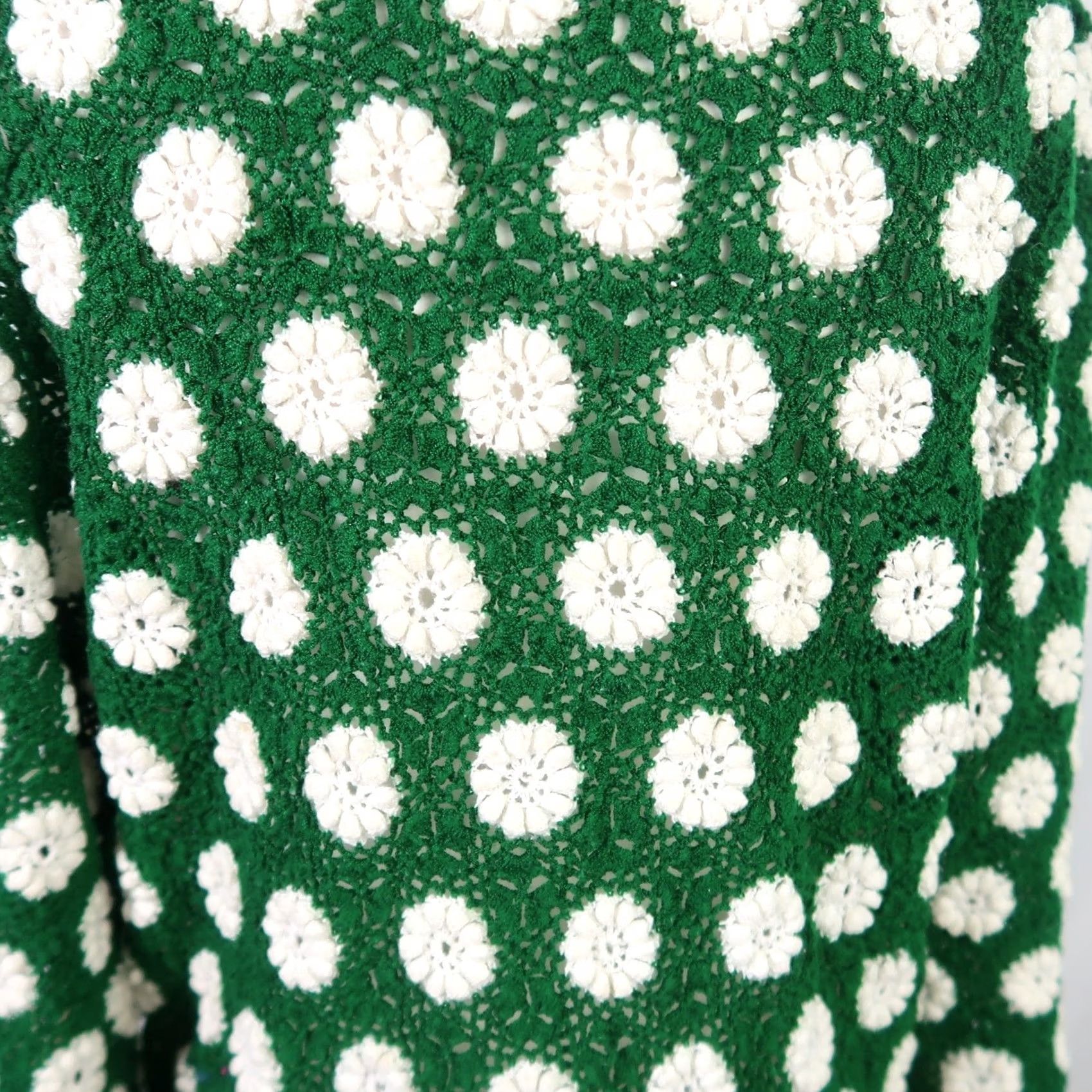 Vintage VINTAGE Sweater Floral Crochet Knit Dark Green White L Womens Long Sleeve Pullover Acrylic Bohemian Hippie 70s Size L / US 10 / IT 46 - 5 Thumbnail