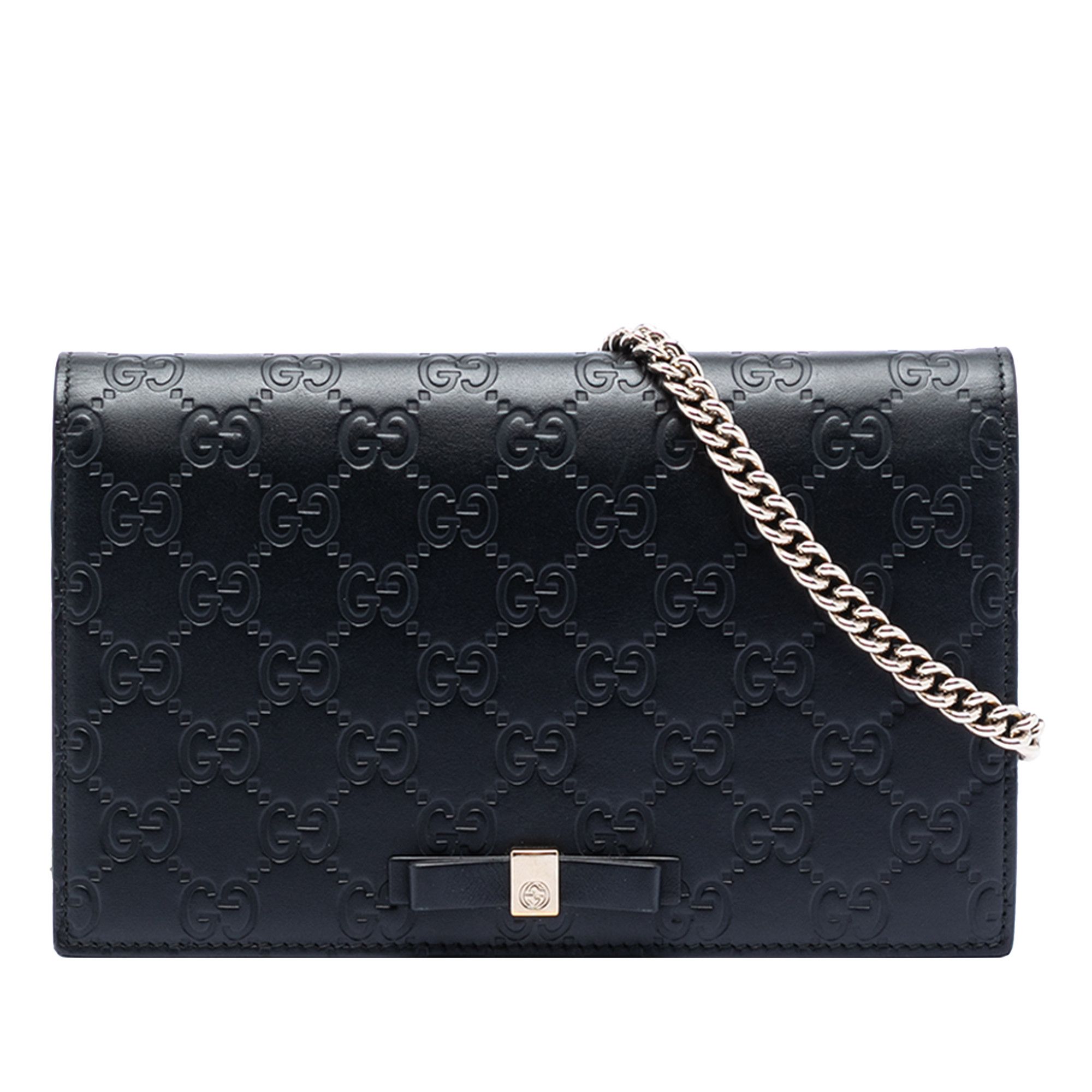 Gucci Gucci Mini Guccissima Bow Signature Wallet On Chain Size ONE SIZE - 1 Thumbnail