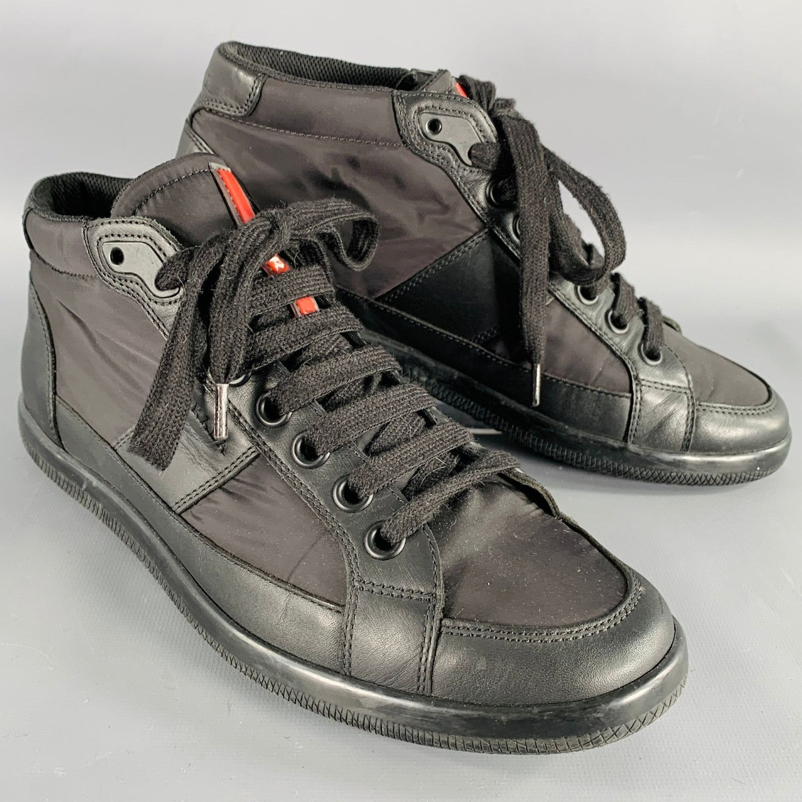 Prada Size 7 Black Mixed Fabrics Nylon Leather Lace-Up Sneakers Size US 7 / EU 40 - 1 Thumbnail