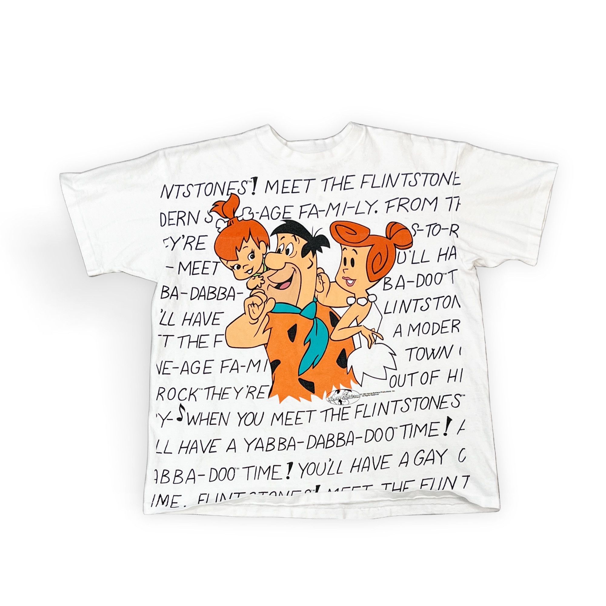 image of Delta Xl- Vintage 1994 Flintstones All Over Print Graphic Tee in White, Men's