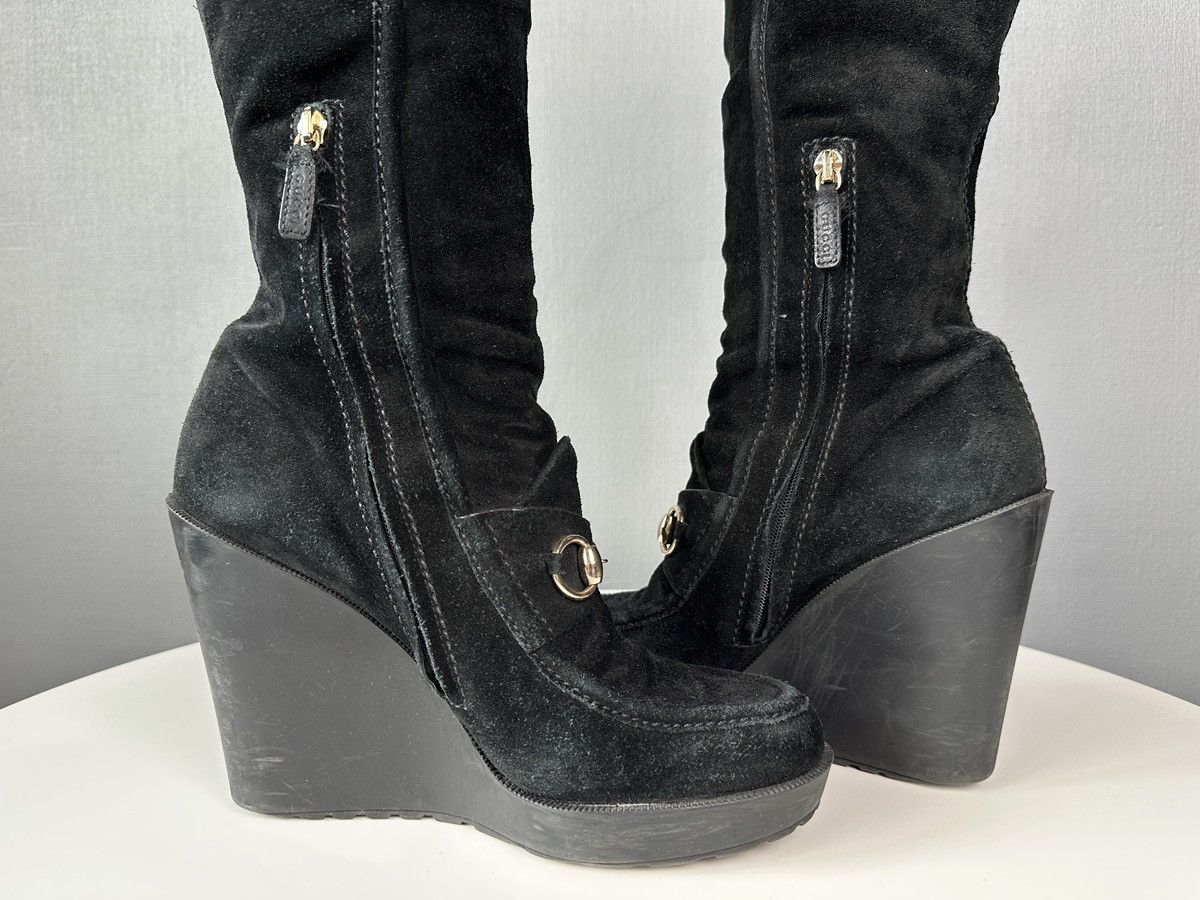 Gucci GUCCI Black Suede Horsebit Wedge Tall Boots Knee High EU 39 Size US 9 / IT 39 - 11 Thumbnail