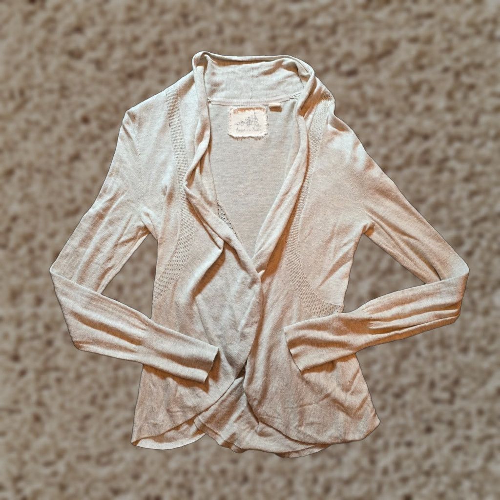 Anthropologie Anthropologie Sweater Womens M Beige Cardigan Open Cotton Silk Long Sleeve Solid Bohemian Classic Fall Spring Winter Size M / US 6-8 / IT 42-44 - 1 Thumbnail