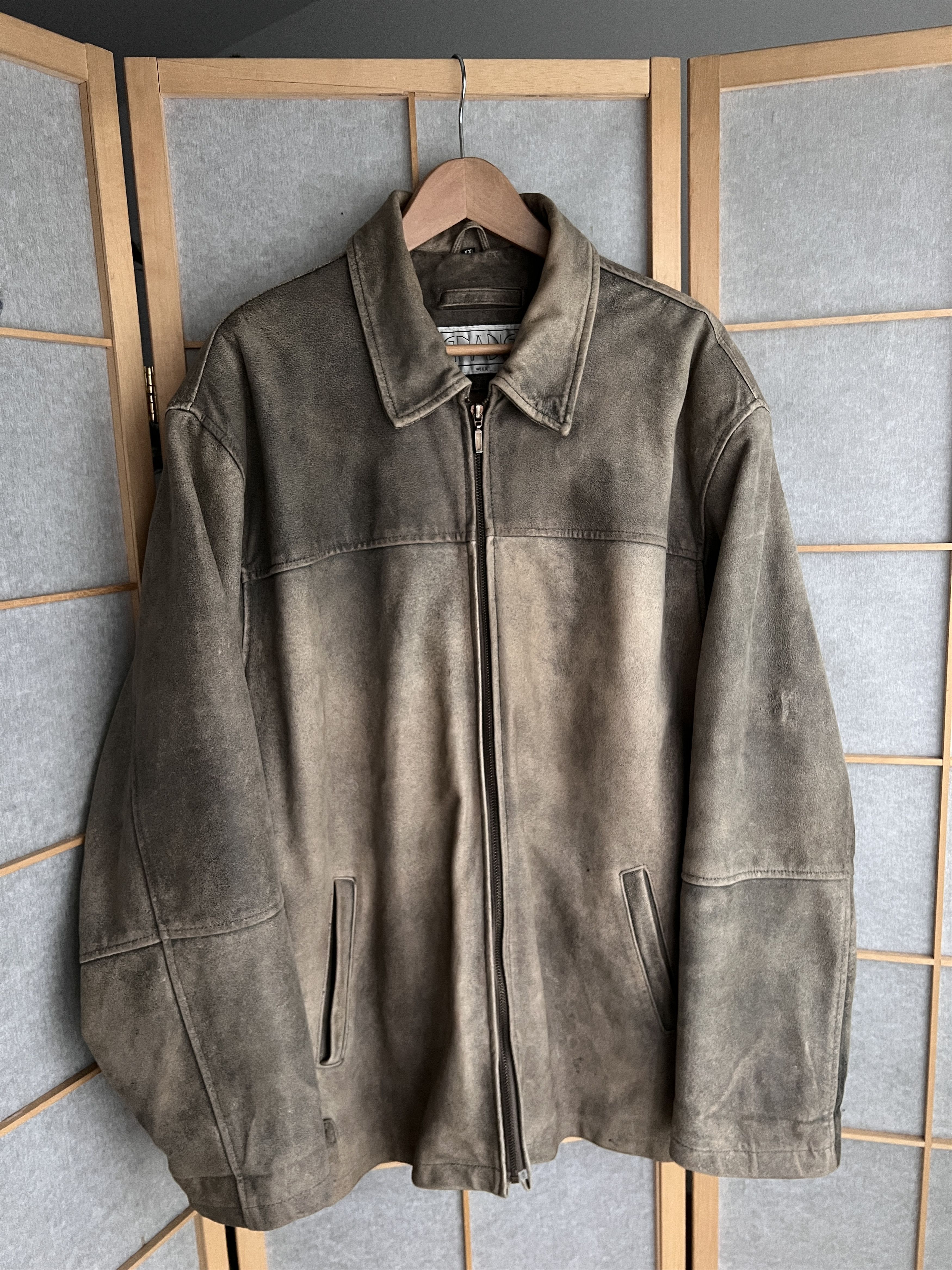 CRAZY! True faded leather coat jacket vintage 90s baggy boxy