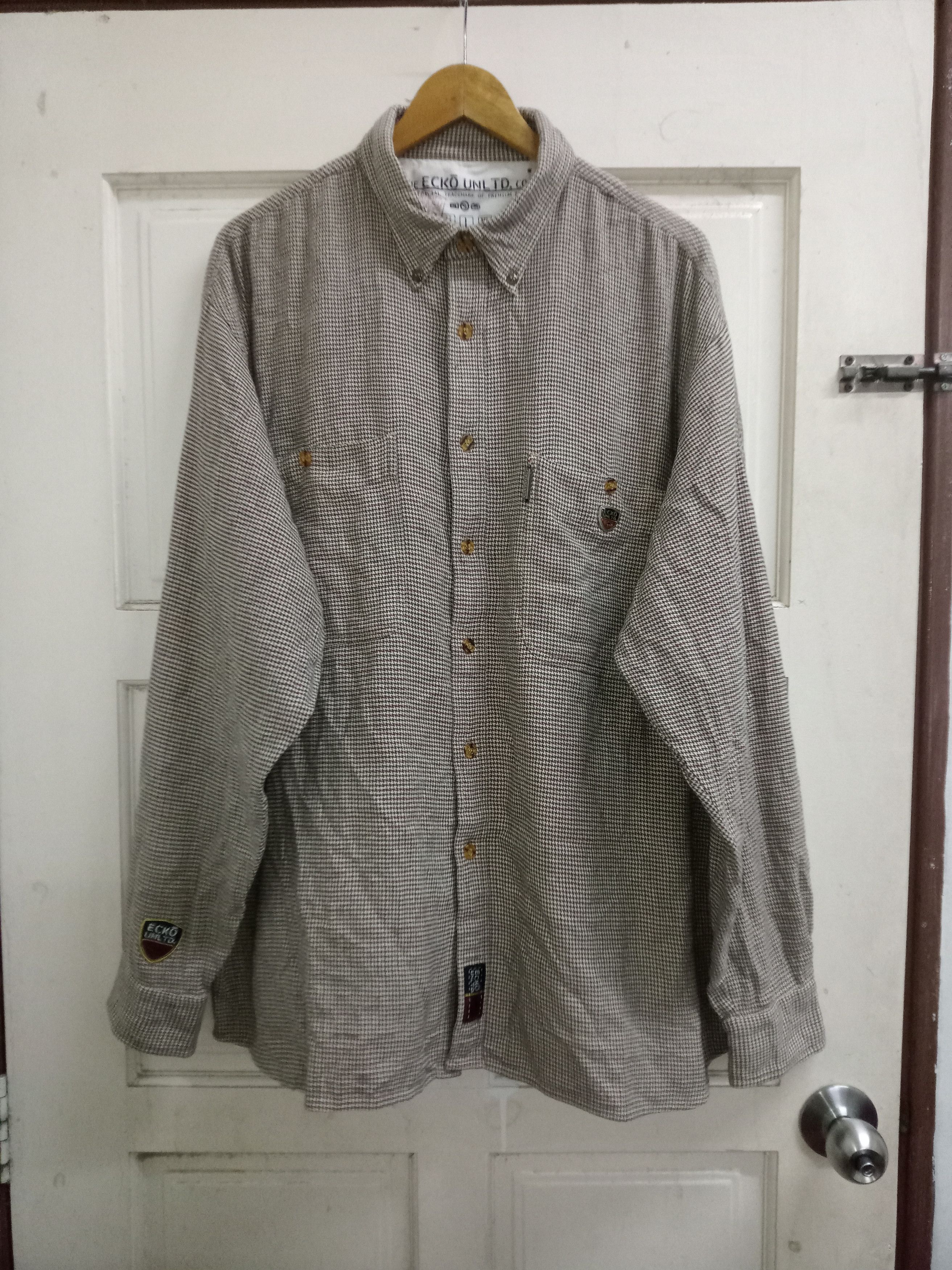 image of Vintage Ecko Unltd. Houndstoott Flannel Shirt in Brown, Men's (Size 2XL)