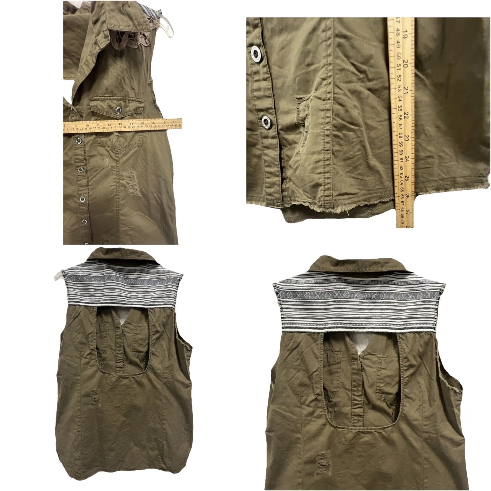 BKE BKE Women’s Utility Vest Distressed Olive Green Sleeveless Button Up Boho Size L Size L / US 10 / IT 46 - 9 Thumbnail