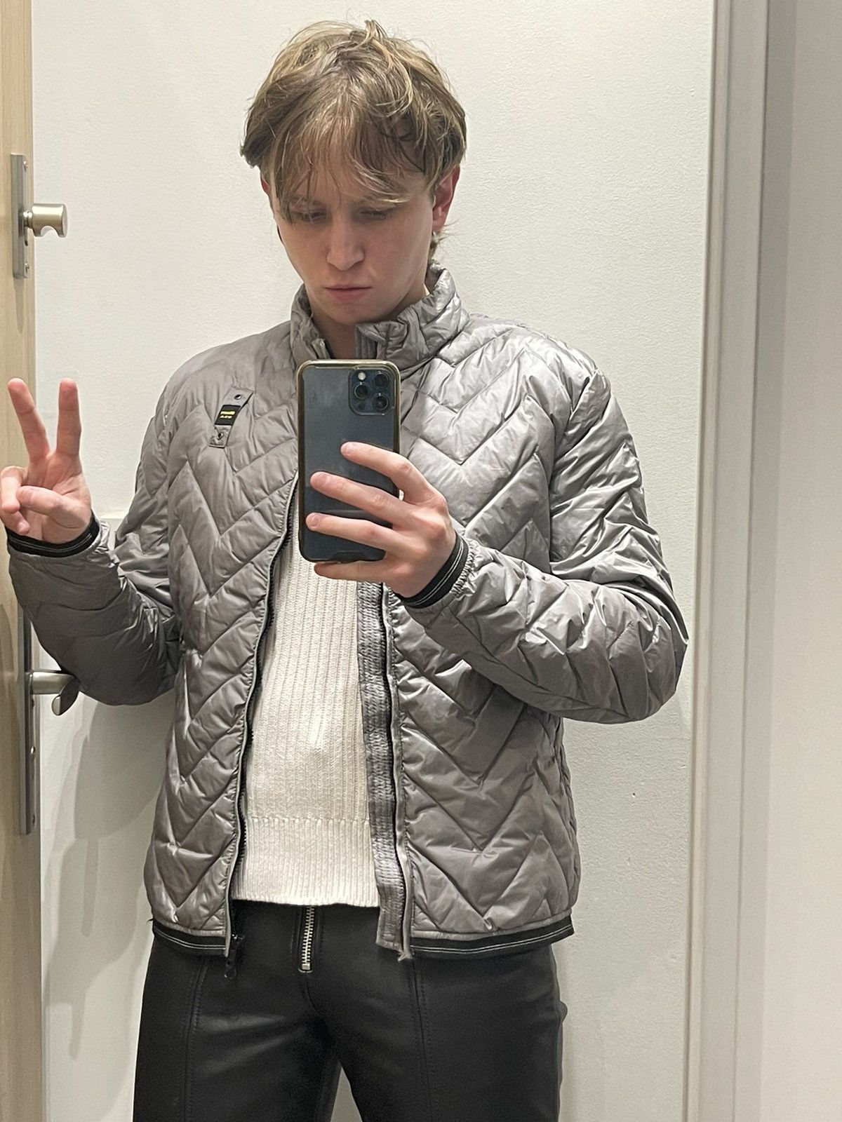 Blauer USA Sleeve Logo Quilted Grey Light Puffer Jacket