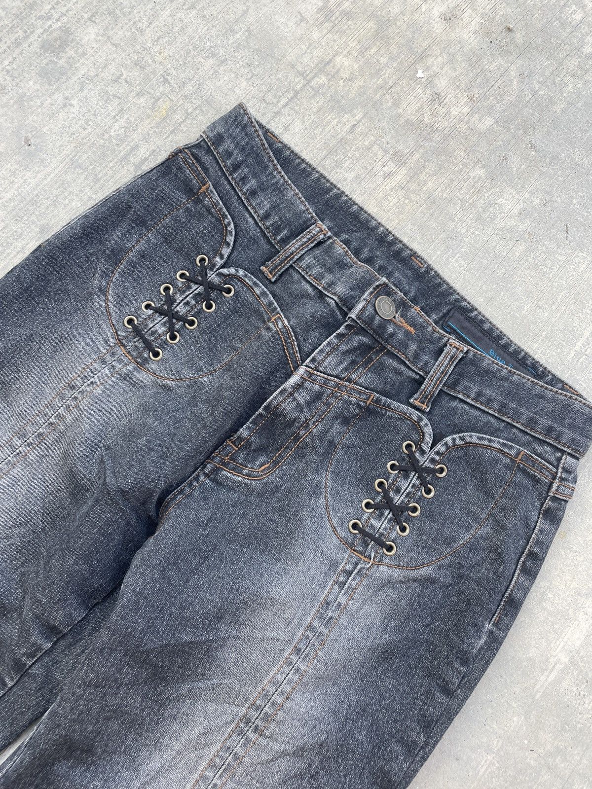 Japanese Brand 2000s JAPANESE BRAND BLUE JAM LACES UP FLARE JEANS Size US 27 - 3 Thumbnail