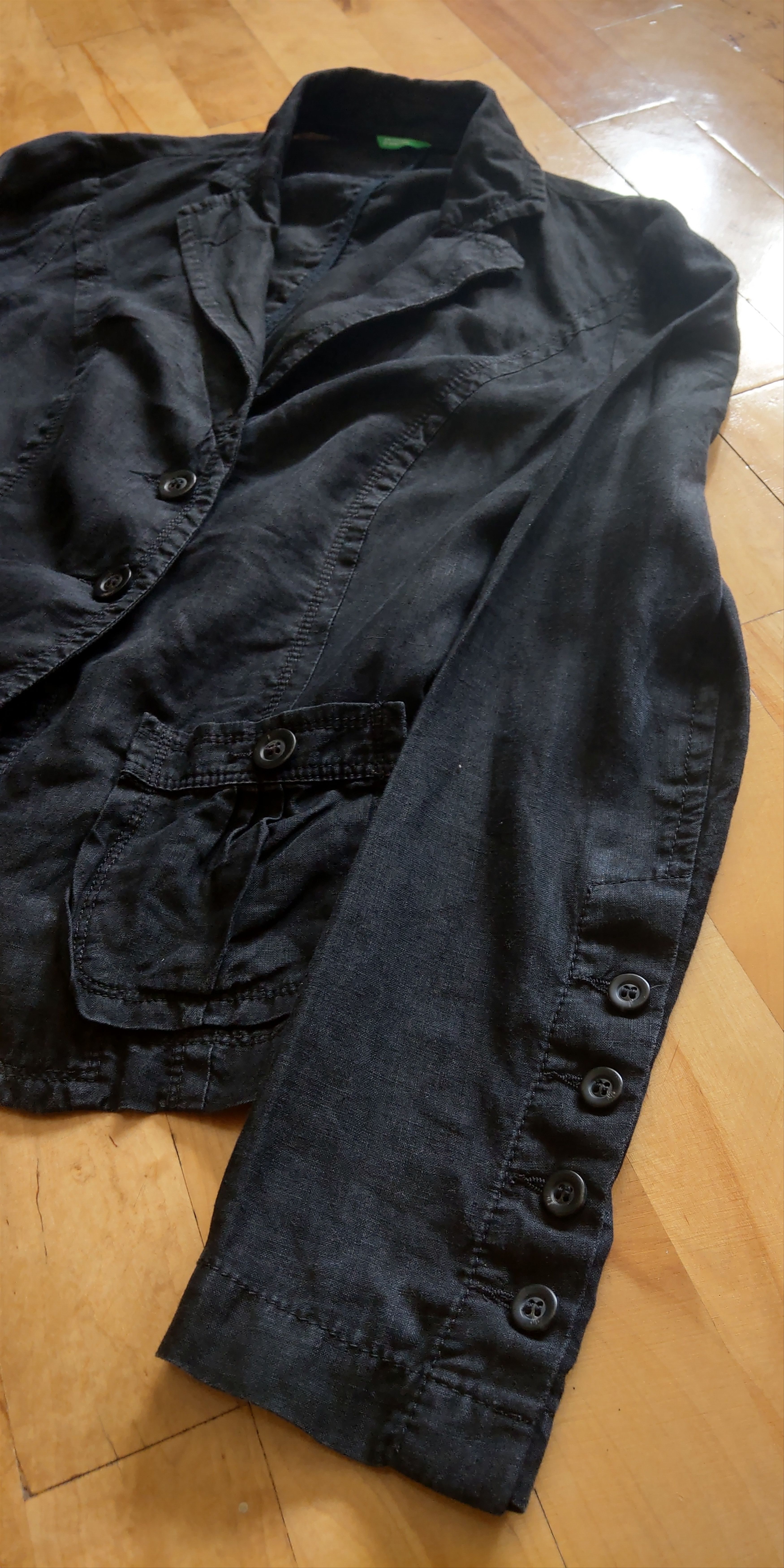 Vintage 100% Linen Jacket Noir Blazer Darkfashion Alt Goth Emo Witch Size M / US 6-8 / IT 42-44 - 3 Thumbnail
