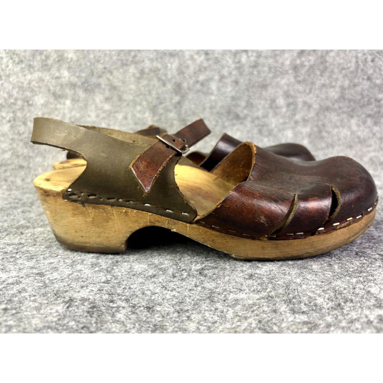 Vintage Sandals Womens US 5.5 EU 36 Brown Leather Wooden Clog Slingback Made Sweden Vintage: No Mens Womens Boys Girls: Womens Size US 6 / IT 36 - 5 Thumbnail