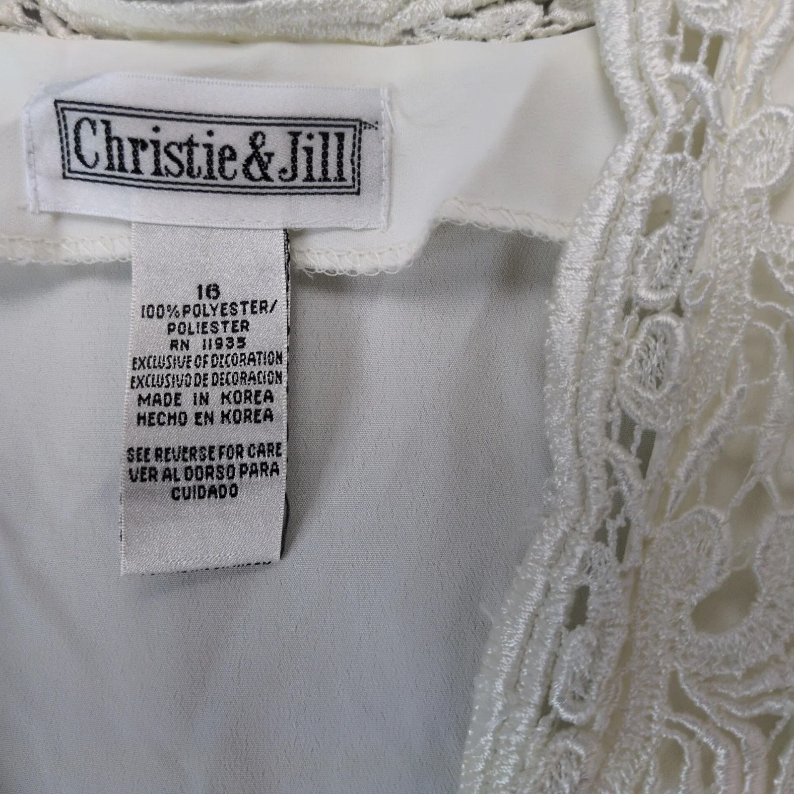 Vintage Christie & Jill Ivory Crochet Lace Blouse Gold Pearl Buttons Size XXL / US 16-18 / IT 52-54 - 7 Thumbnail