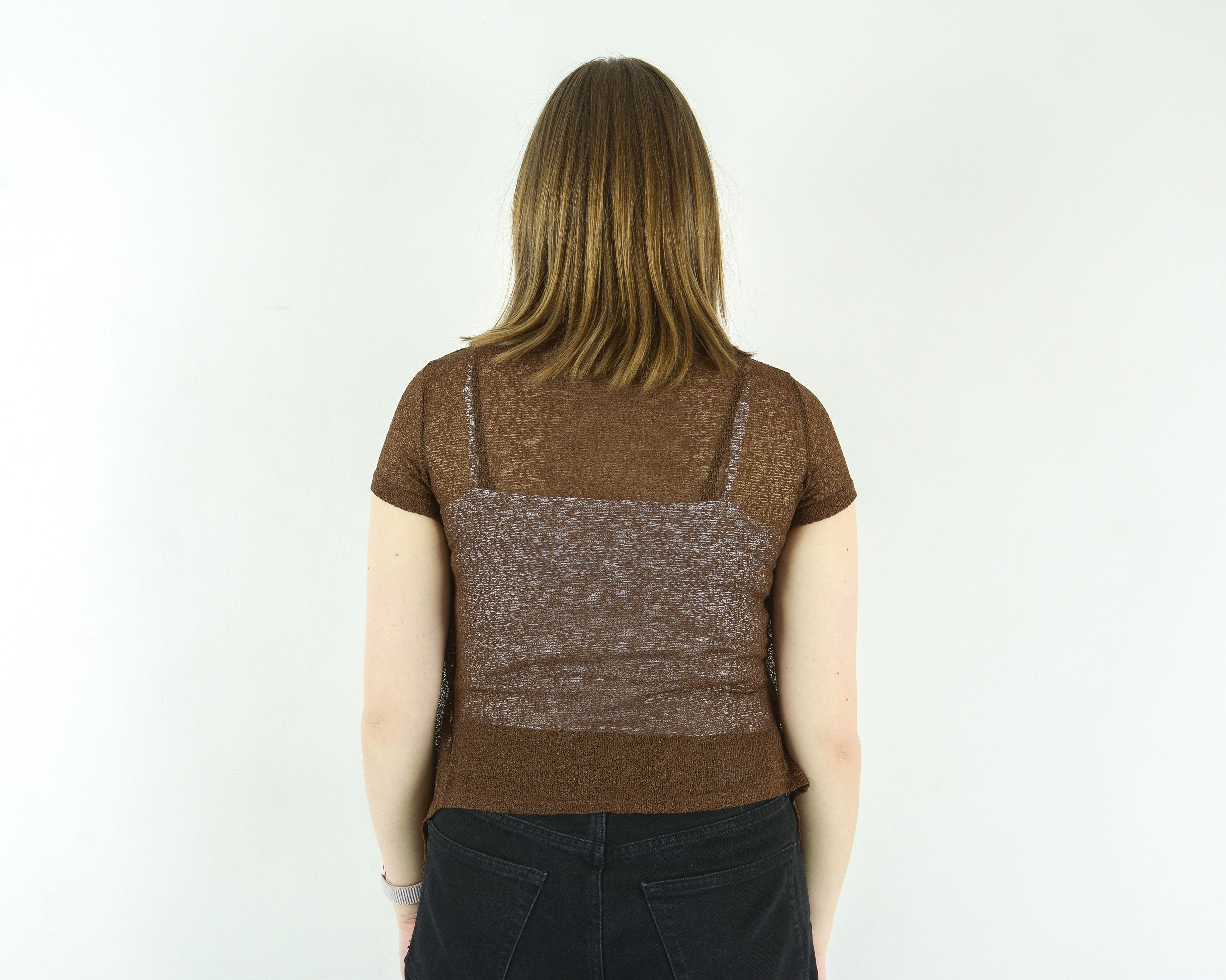 Other × Vintage See Through Blouse Shirt Button Up Top Brown Short Sleeve Size S / US 4 / IT 40 - 5 Thumbnail
