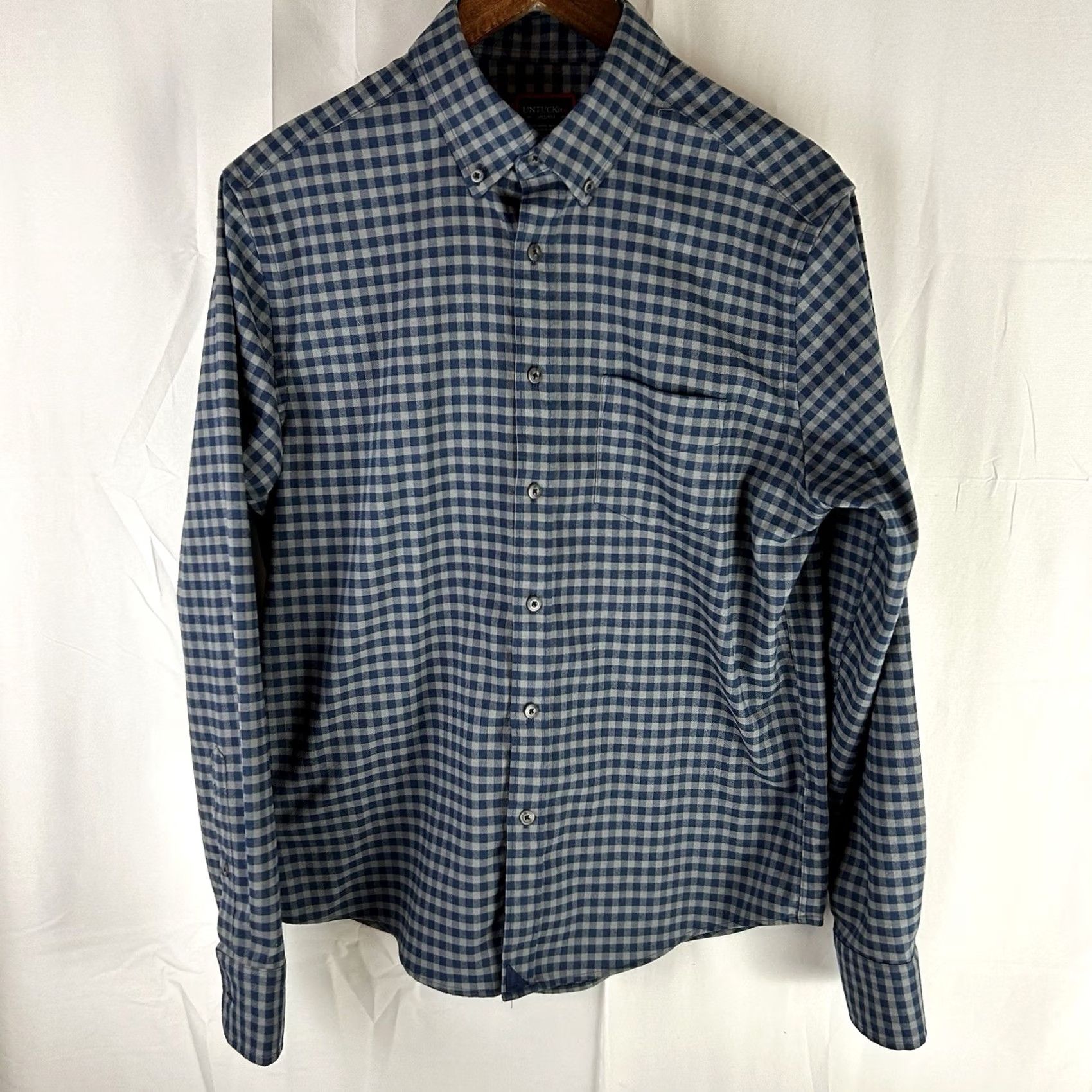 UNTUCKit UNTUCKit Bergstrom Button Down Shirt Mens Medium Multicolor Blue Gray Gingham Long Sleeve Button-Up Casual, Preppy, All Seasons Mens Regular Size US M / EU 48-50 / 2 - 2 Thumbnail