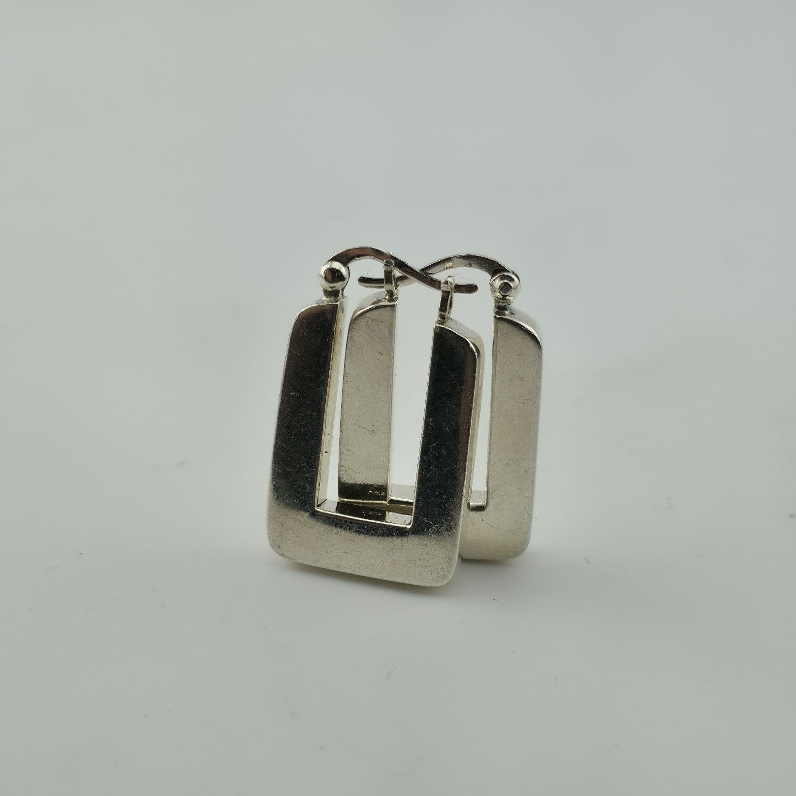 Other Sterling Silver Rectangle Hoop Earrings Minimalist Geometric Size ONE SIZE - 6 Thumbnail