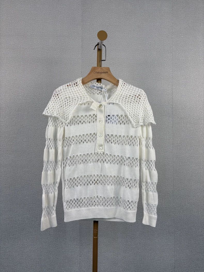 Dior White Knit Hollow Out Top