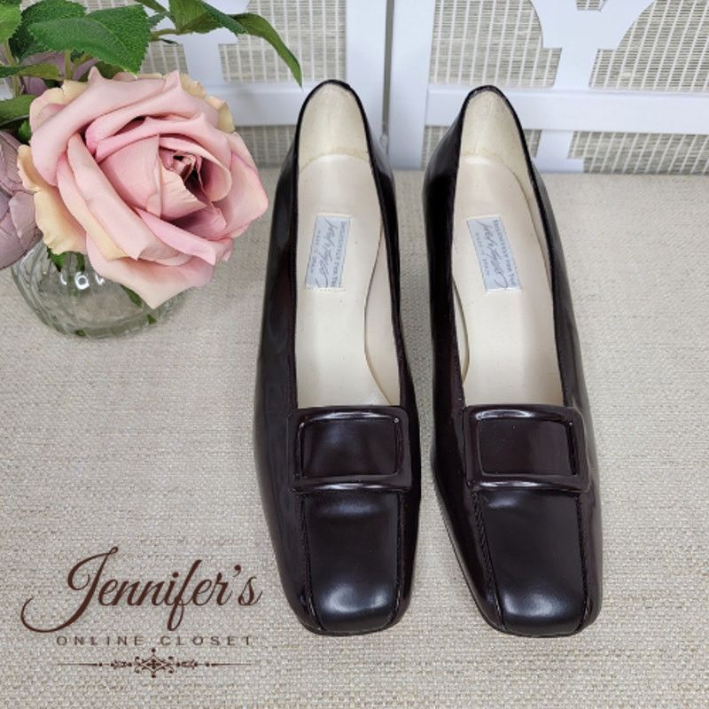Lord & Taylor Lord & Taylor Brown Patent Leather Buckle Block Heel Pumps Size US 9.5 / IT 39.5 - 3 Thumbnail