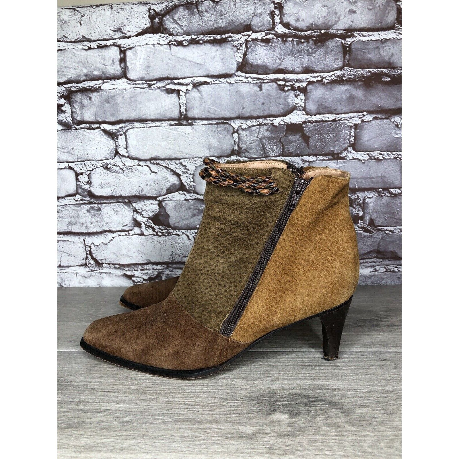 Other CHIARINI Tan Brown Green Suede Leather Double Sided Zipper H Size US 9.5 / IT 39.5 - 5 Thumbnail