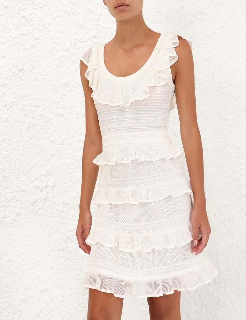 Zimmermann oc11z0226 Illuminate Lace Frill Mini Dress In White Size L / US 10 / IT 46 - 5 Thumbnail