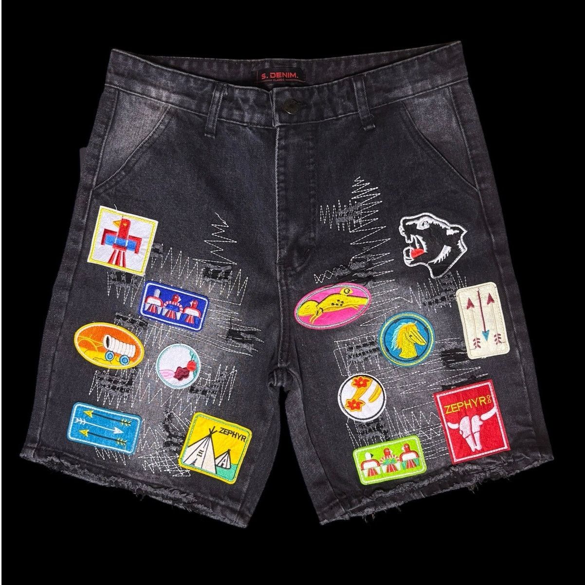 Denim & Co. S. Denim Classic Black Native American Patch Jeans Shorts Size US 32 / EU 48 - 1 Thumbnail