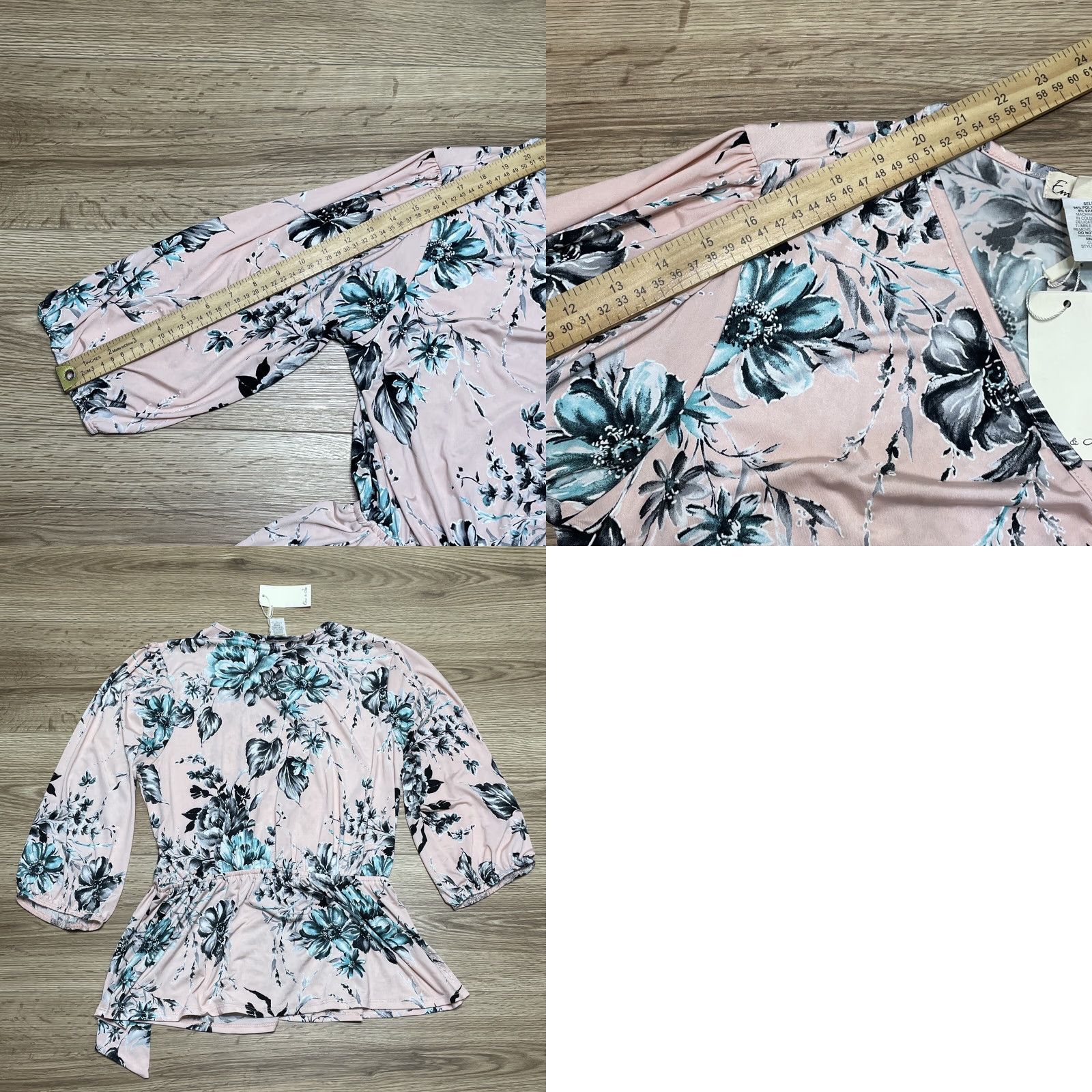 Vintage Emi & Joe Womens Blue Floral 3/4 Sleeve V-Neck Pullover Blouse Top Size Large Size L / US 10 / IT 46 - 8 Thumbnail